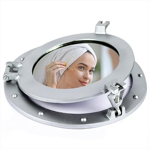 Miniatura 8 de Nagina International Espejo y ventana de aluminio náutico con recubrimiento en polvo plateado Deco Premium - Reloj de buey pirata - Decoración