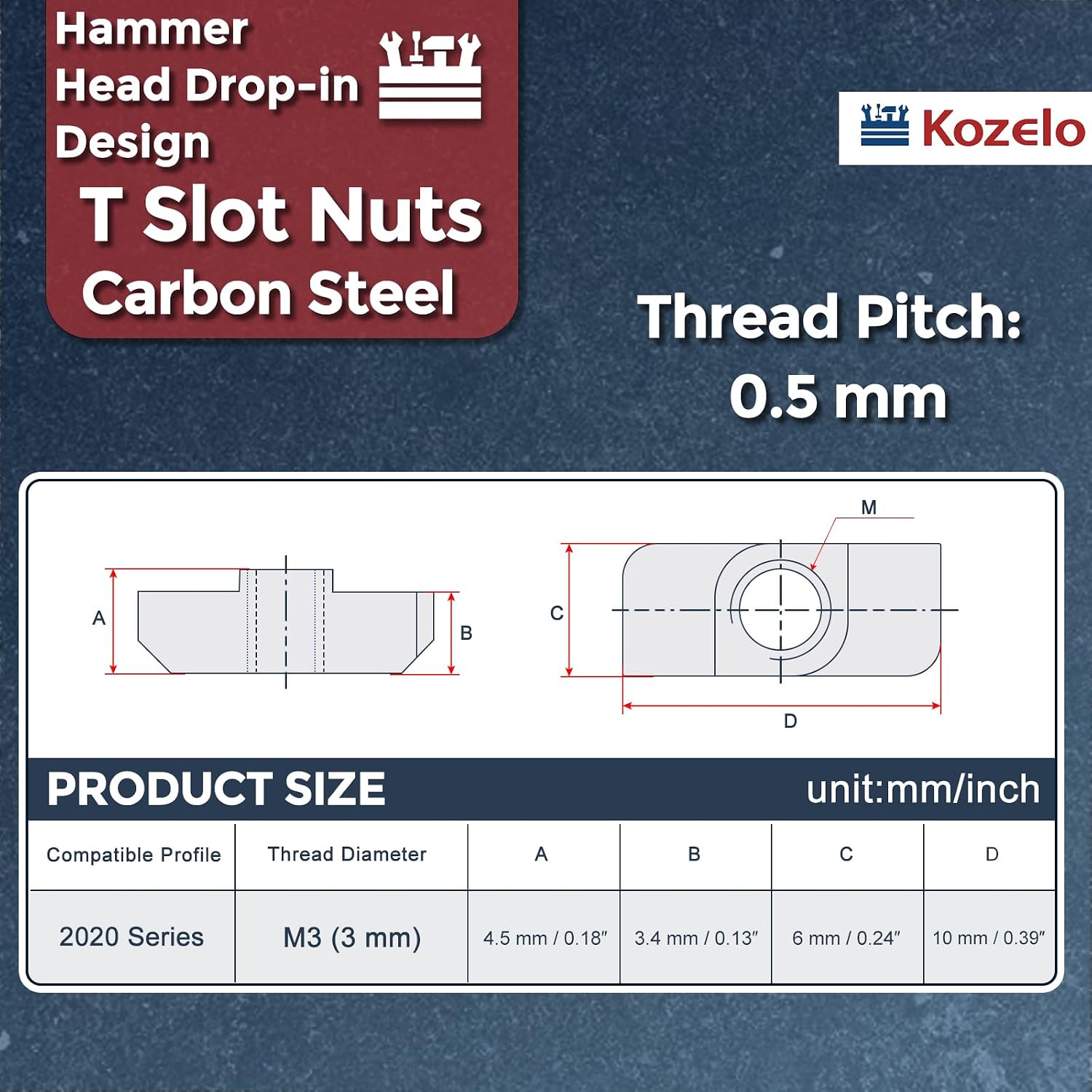 50 Pcs t Slot Nuts -[M3-0.5] 2020 Series t Nuts Nickel Plated Carbon Steel for Aluminum Extrusion Profile Hardware Accessories, Silver