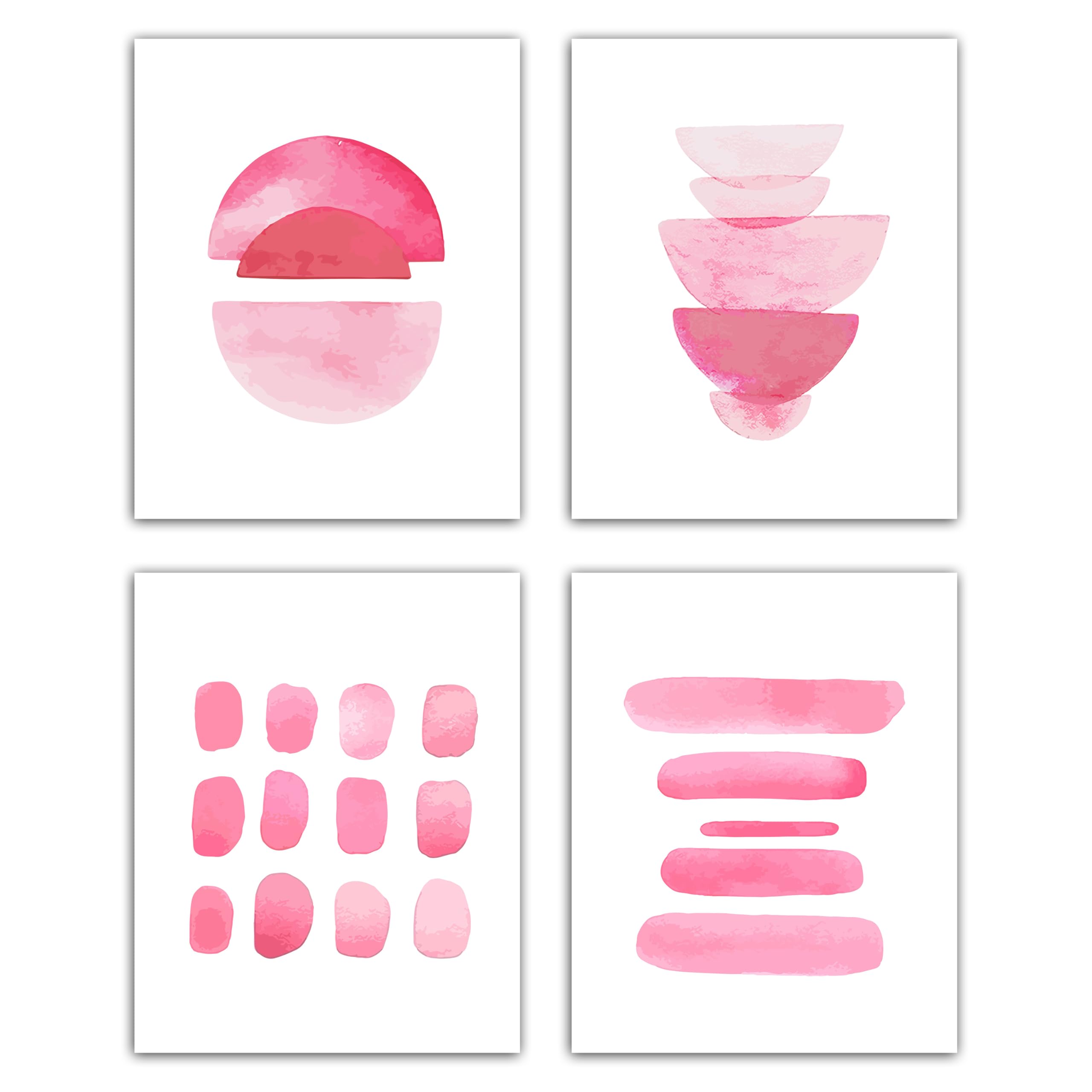 Pink Abstract Posters Prints Set Of 4, Pink And White Wall Art Decor For Office Bedroom Living Room Dorn, Aesthetic Artwork Picture Prints Decorations For Room Wall, 8x10 Inches Unframed -21