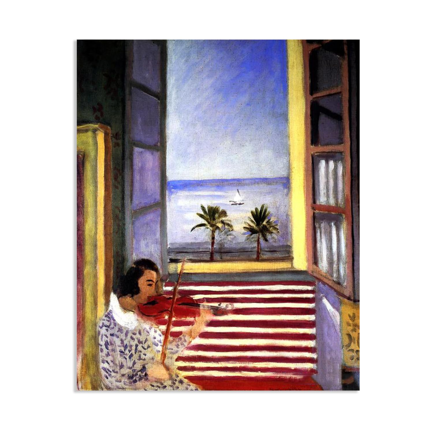 Mycggdgh Framed Henri Matisse Painting Reproduction Young Woman Violin In Open Window Henri Matisse Abstract Art Canvas Wall Reproductions Classic Poster For Living Room Bathroom Office 105X80cm(41X31in)Poster