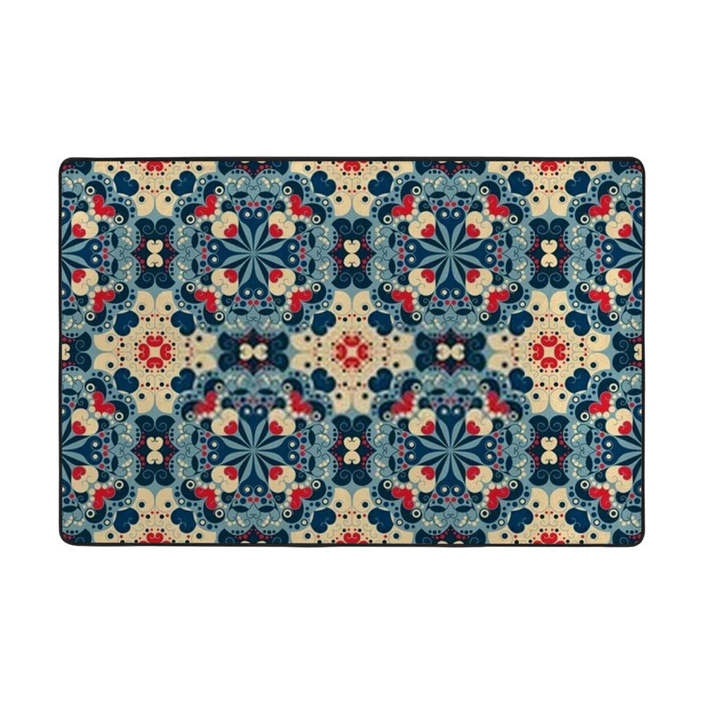 Tapis bleu ethnique ornement arabesque en velours corail premium de dimensions 160x122