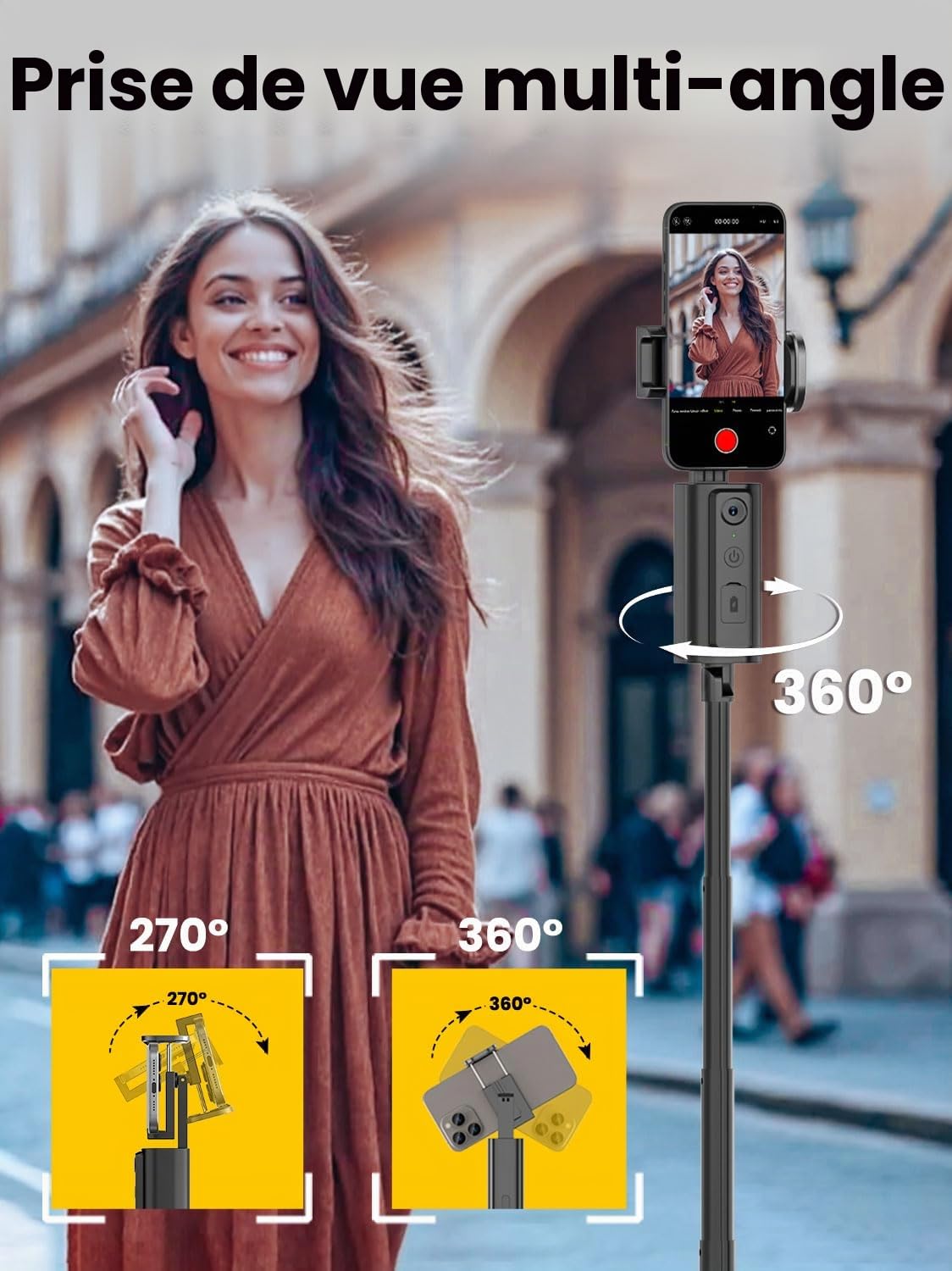 AOCHUAN Trépied de suivi du visage pour iPhone et Android, perche à selfie extensible de 144 cm, télécommande, sans application, contrôle gestuel, essentiel