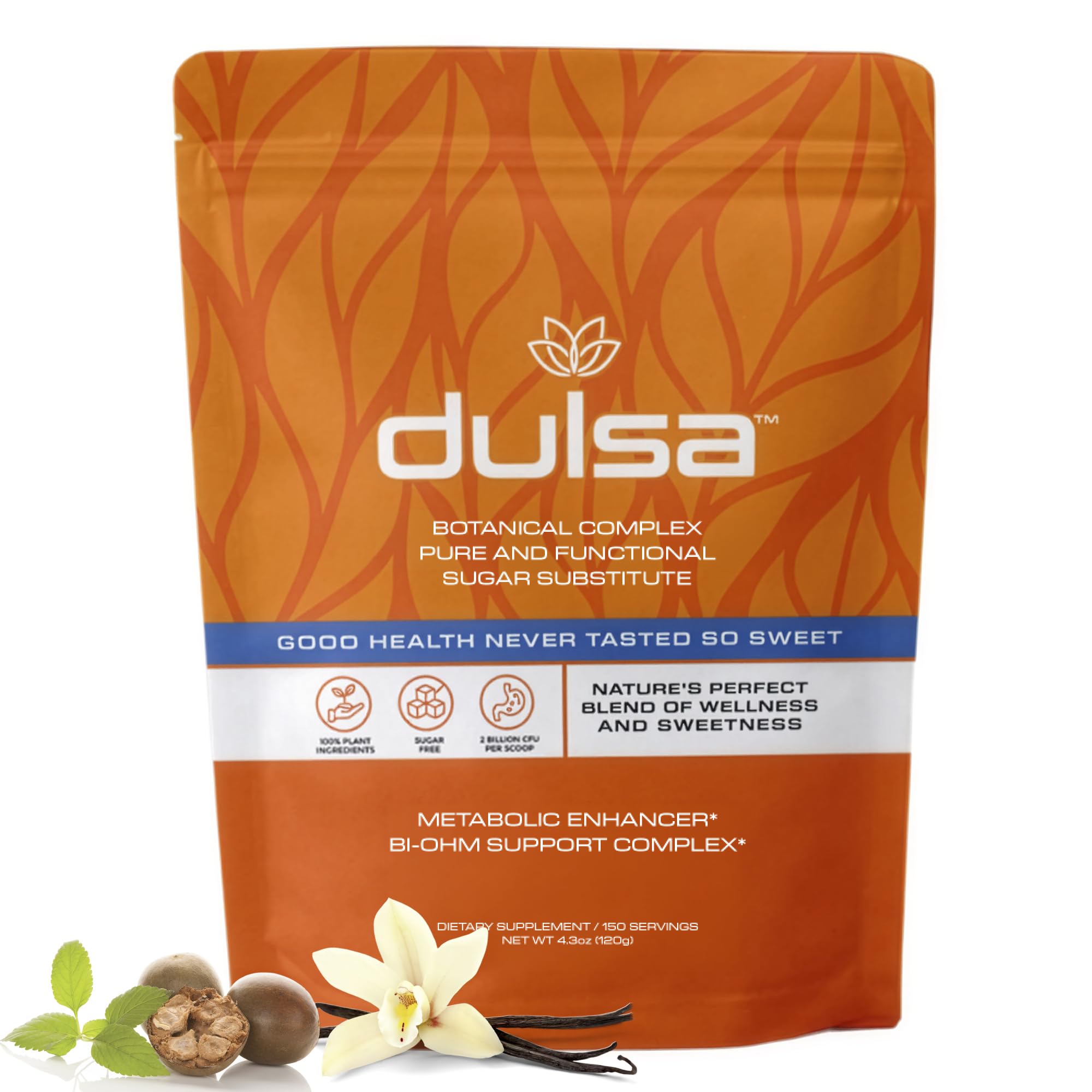 Dulsa Metabolic Sweetener  100% Plant-based, Sugar Substitute - Non-GMO, Non-Erythritol, Allulose & Monk Fruit Sweetener with Probiotics  Diabetic & Keto Friendly, 150 Servings