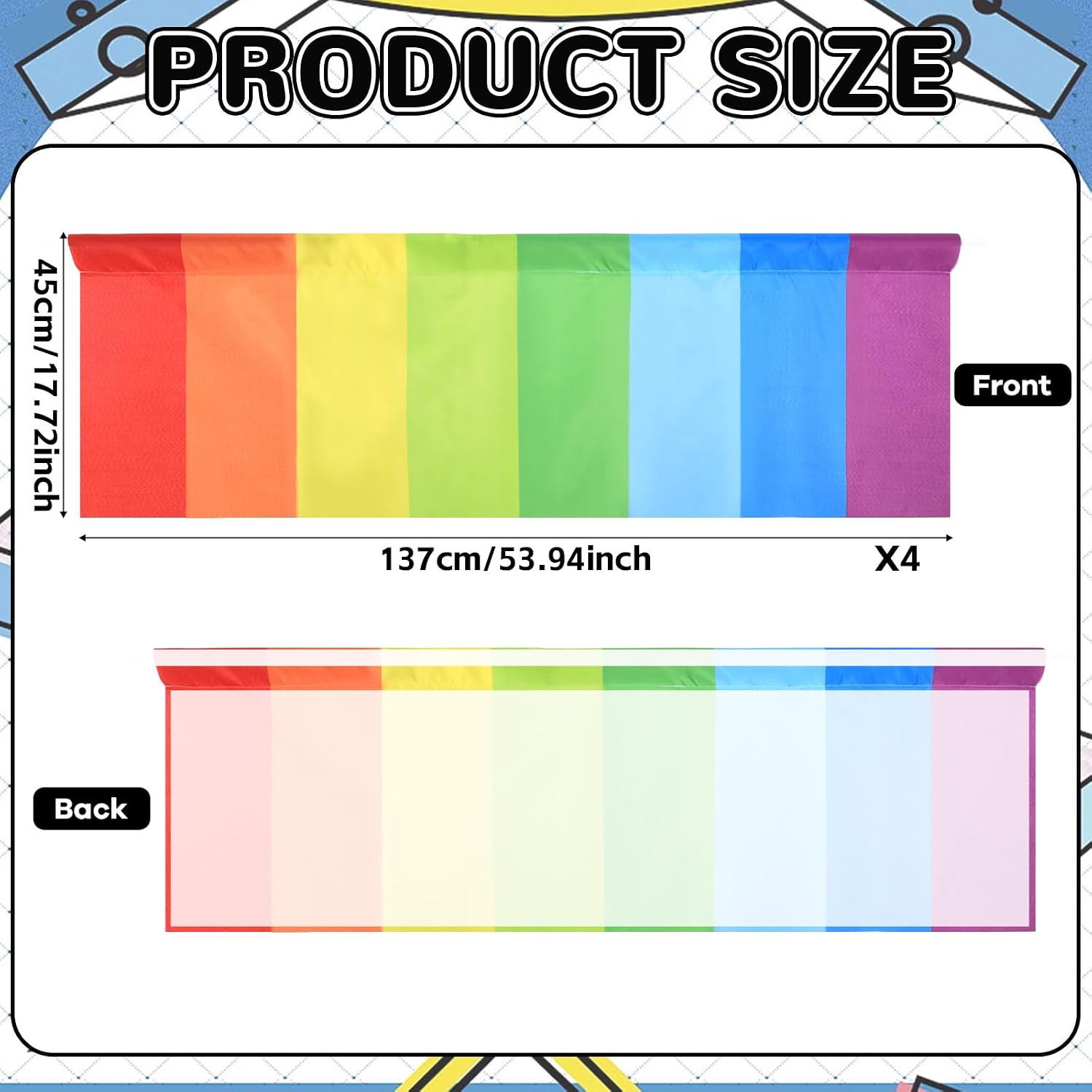 Wiooffen 4PCS School Classroom Curtains Back to School Curtains 18 x 54In Rainbow Stripes Valances Window Treatment Colorful Rainbow Curtain for Kindergarten Daycare Primary Bedroom Playroom Decor