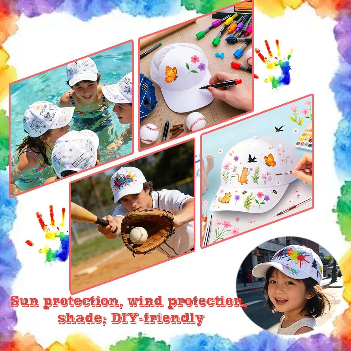 Back to School DIY Baseball Caps Bulk Adjustable Polyester Baseball Cap for Birthday Party Outdoor Sports Sun Protection