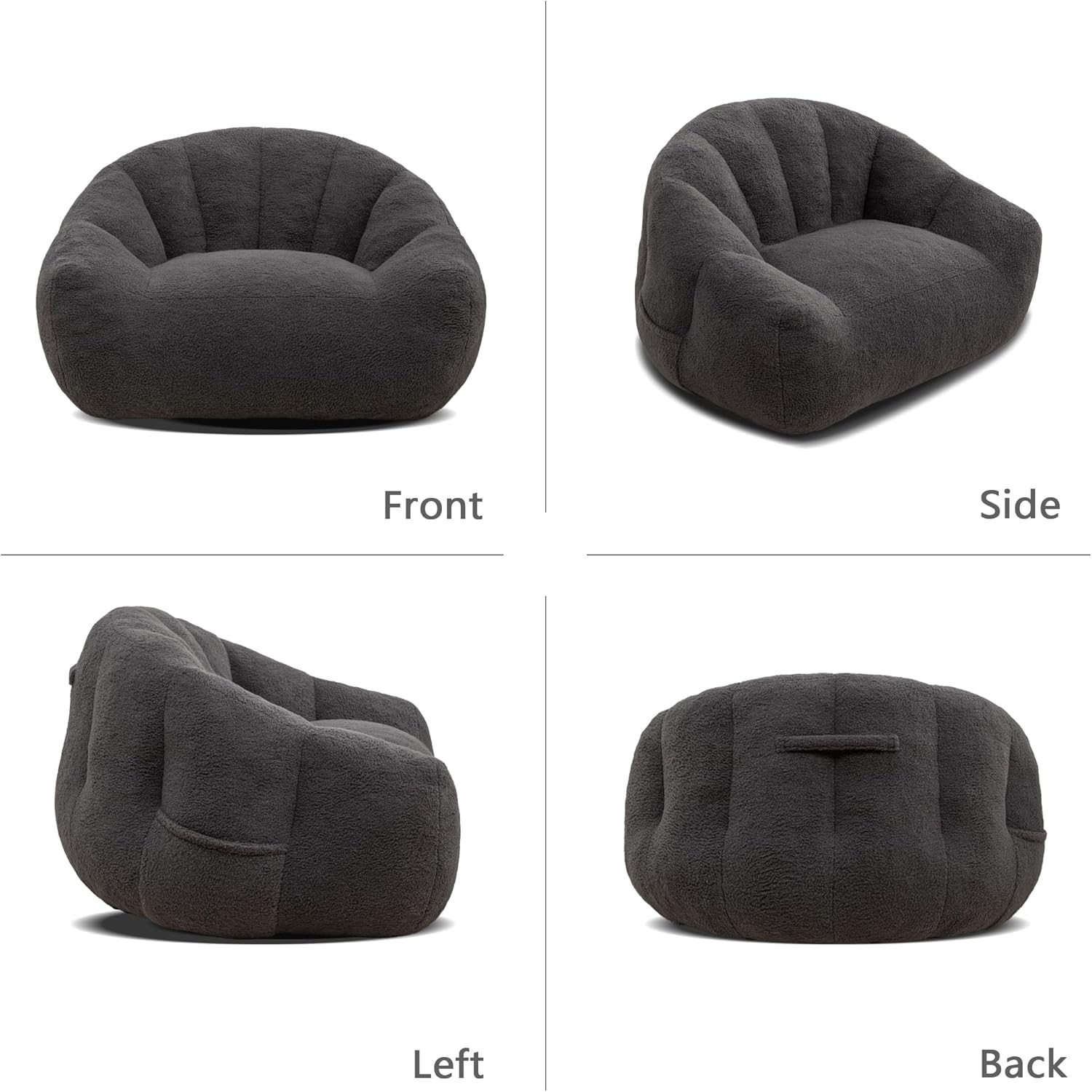 MINCETA Giant Bean Bag Chair, Oversized Bean Bag Chairs with Armrests, 35" D x 41.4" W, Adult Size Beanbag Sofa for Bedroom, Filler Included, Dark Gray