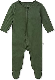 MORI Baby Unisex Two-Way Zip Ribbed Clever Sleepsuit – Comfort Bamboo and Organic Cotton Nightwear – Toddler's Pyjamas with Footed Design