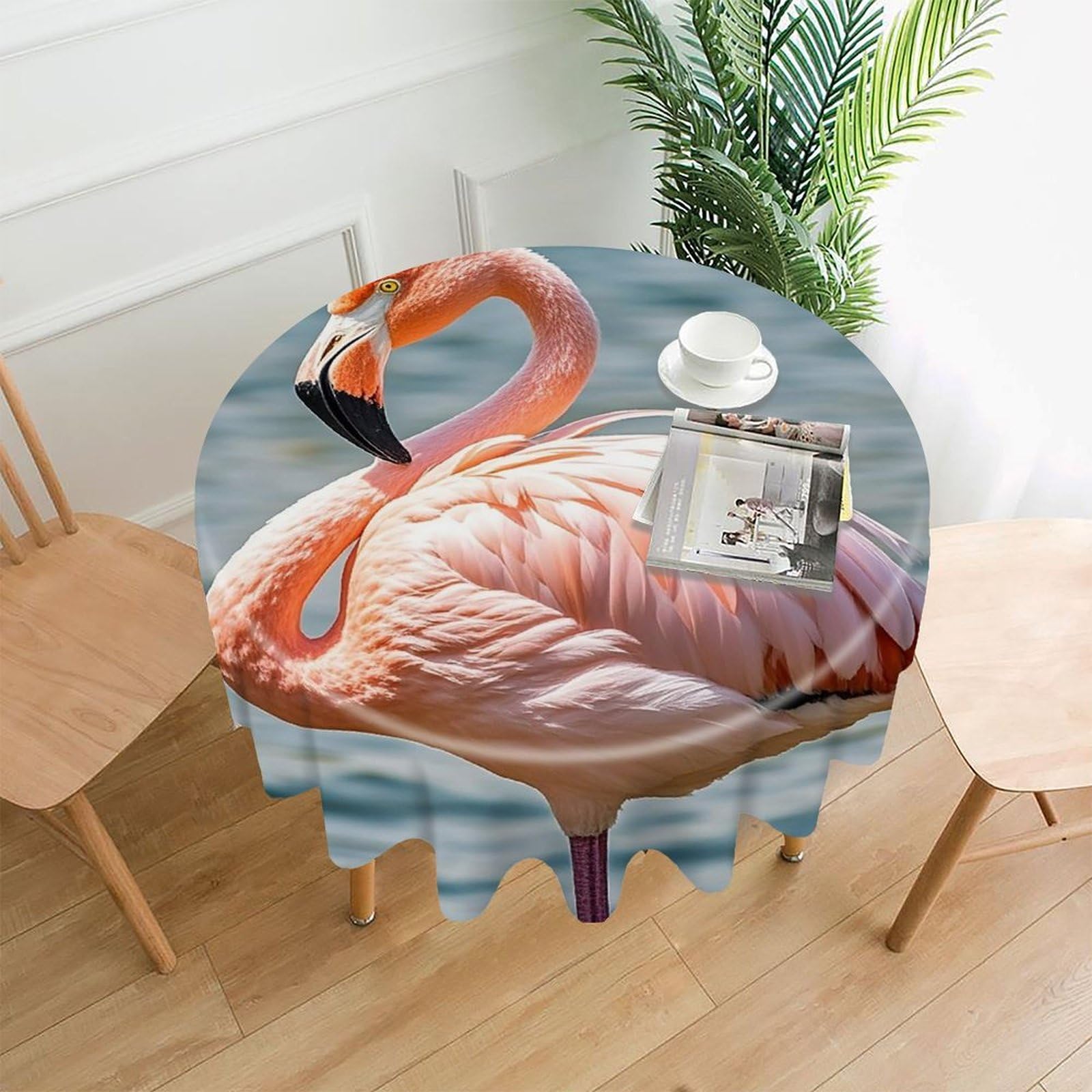FekiLoot Pink Flamingo Tablecloth Decorative Round Table Cloth Wrinkle Resistant Washable Circle Table Cover Round Tablecloth for Picnic Party Camping Dining 60 Inch