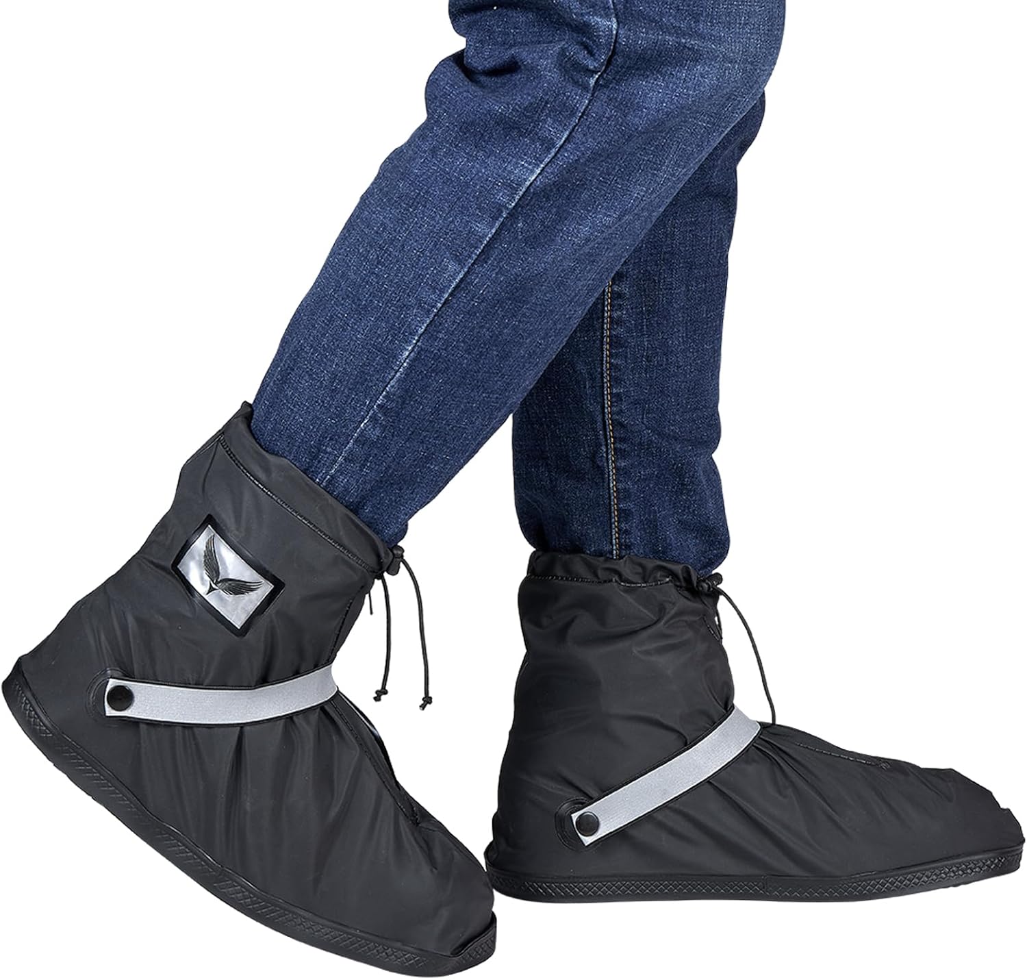 防水レインブーツシューズカバー メンズ レディース リフレクター付き ブラック 滑り止め 再利用可能 ブーツカバー サイドジッパー付