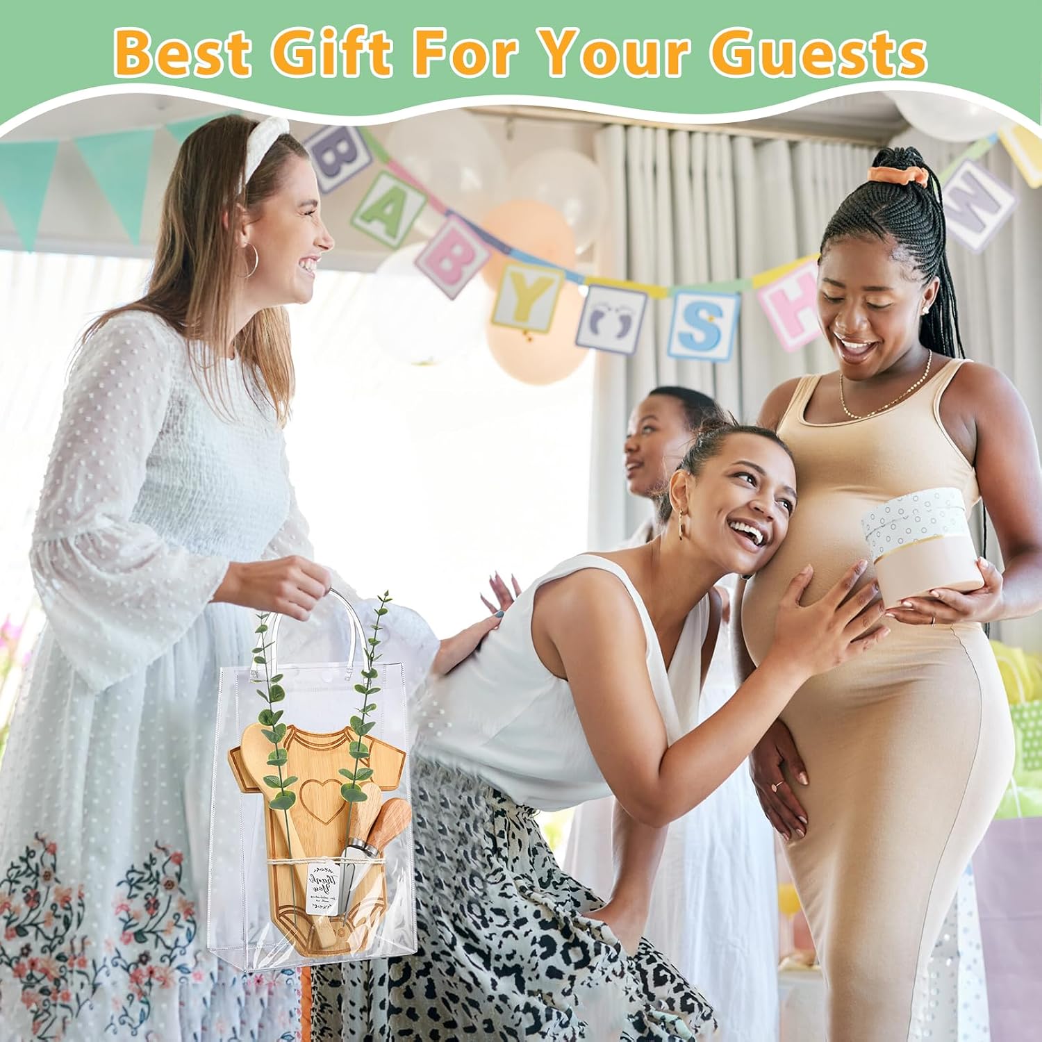 6 Set Baby Shower Prizes For Game Winners Adults,Clothing Shaped Charcuterie Board Set Thank You Card and Gift Bags for Baby Shower Wedding Bridal Shower Favors(Bamboo Color)