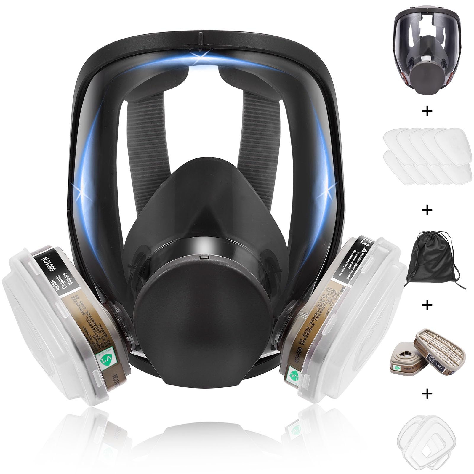 Full Face Respirator Mask, Gas Masks Survival Nuclear and Chemical, Gas Respirator with Activated Carbon Filters