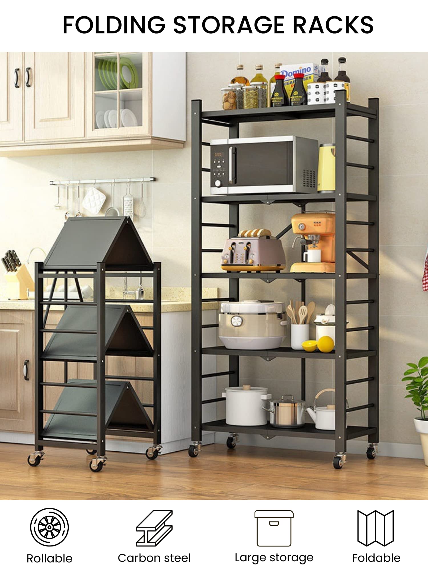 MAGIC SELECT Estantería para Almacenaje, Repisa Modular Multiuso, Estante con Ruedas, Estantería de Pie Plegable, Mueble para Cocina, Baño, Habitación, Salón con 3 Baldas de Almacenamiento.