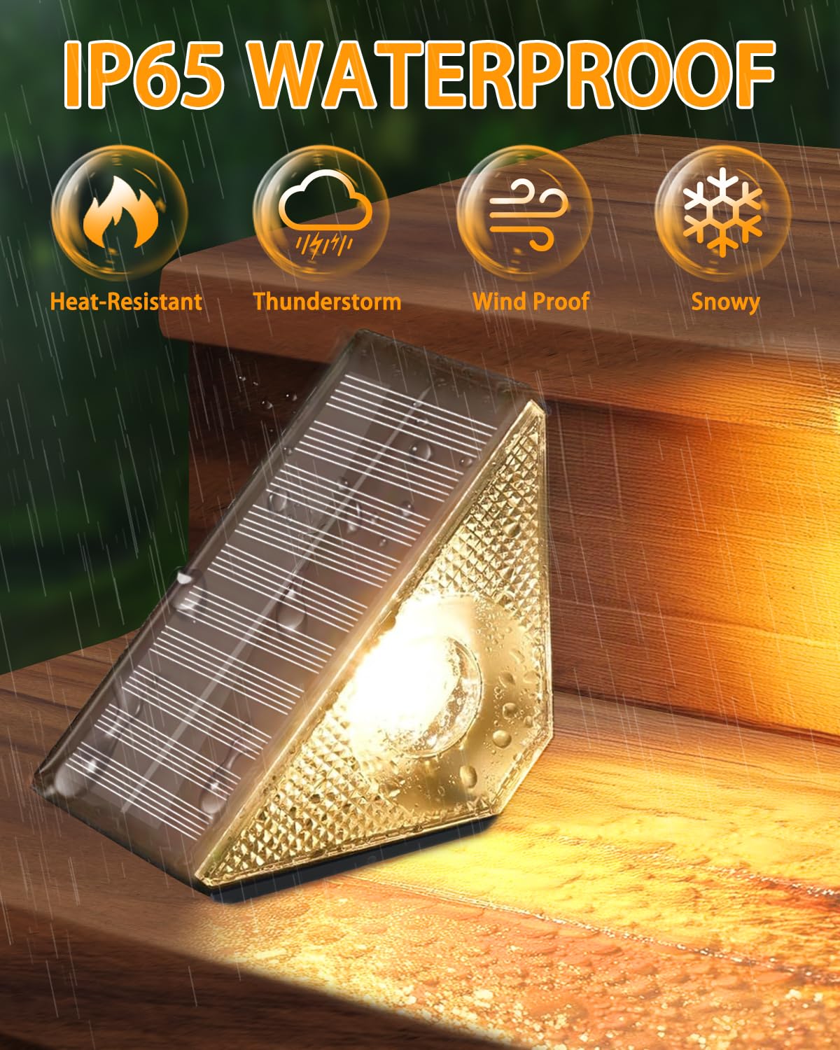 Bzavor Lot de 6 lampes solaires pour extérieur de jardin, IP65, étanche, éclairage d'escalier, éclairage d'escalier, éclairage de terrasse extérieur, LED blanc chaud, pour terrasse, clôture