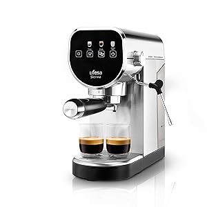 Ufesa Sienna Cafetera Espresso y Capuccino, Presión 20 Bares, Panel Táctil Digital, 1360W, Vaporizador Orientable, 0.9L, 1 o 2 Cafés, Función Calienta Tazas, Sistema Thermoblock, Inox