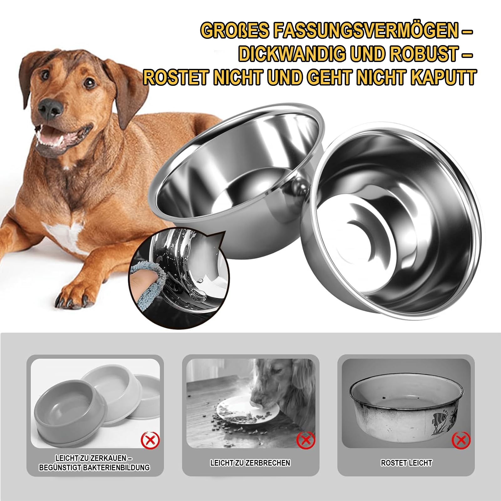 Gamelle surélevée réglable pour Chien, mangeoire en Bambou et métal avec 6 hauteurs réglables de 10 à 30 cm, 3 Bols INOX 304 de 1400 ML, Support Ergonomique pour Chiens Moyens et Grands