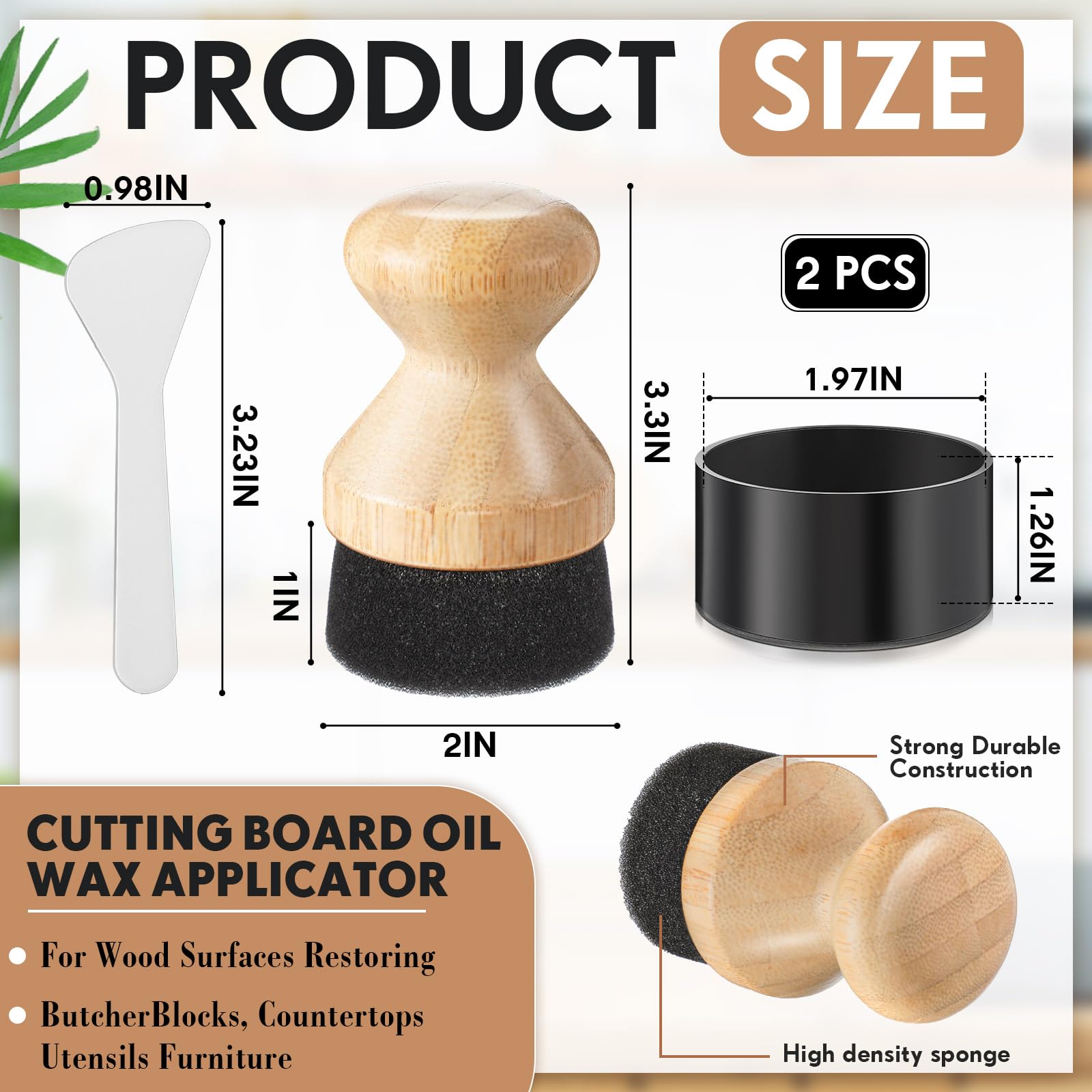 Pickmesh 2 aplicadores de cera de aceite para tabla de cortar con tapa, aplicadores de aceite de bambú para tabla de cortar madera, bloque de carnicero, aplicador de acondicionador para espátula de