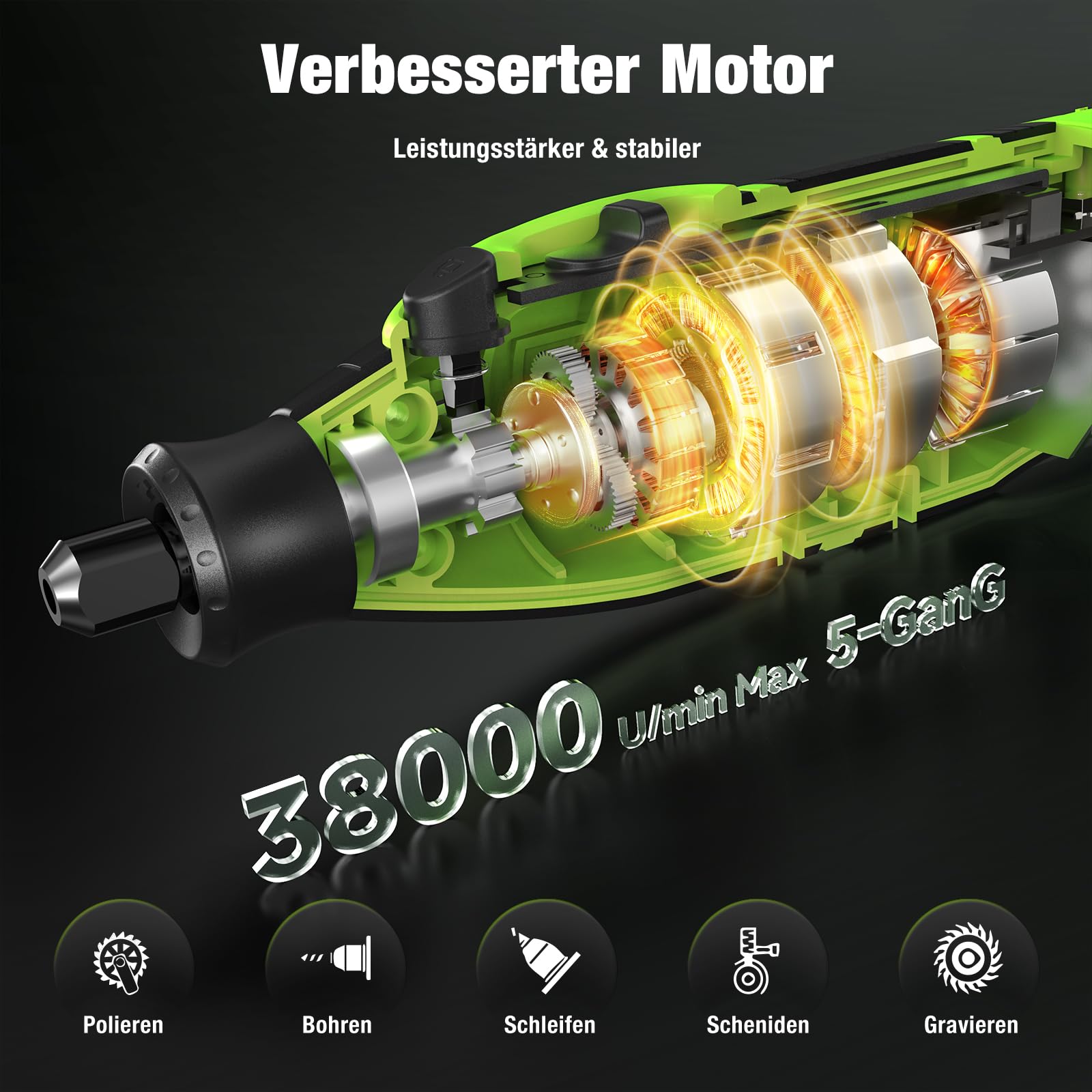 Multiherramienta de batería de 12 V 2.0 Ah (iones de litio), 140 unidades, juego de herramientas giratorias con 5 marchas, 5000 – 38000 rpm, tiempo de carga rápido, alta duración de la batería para