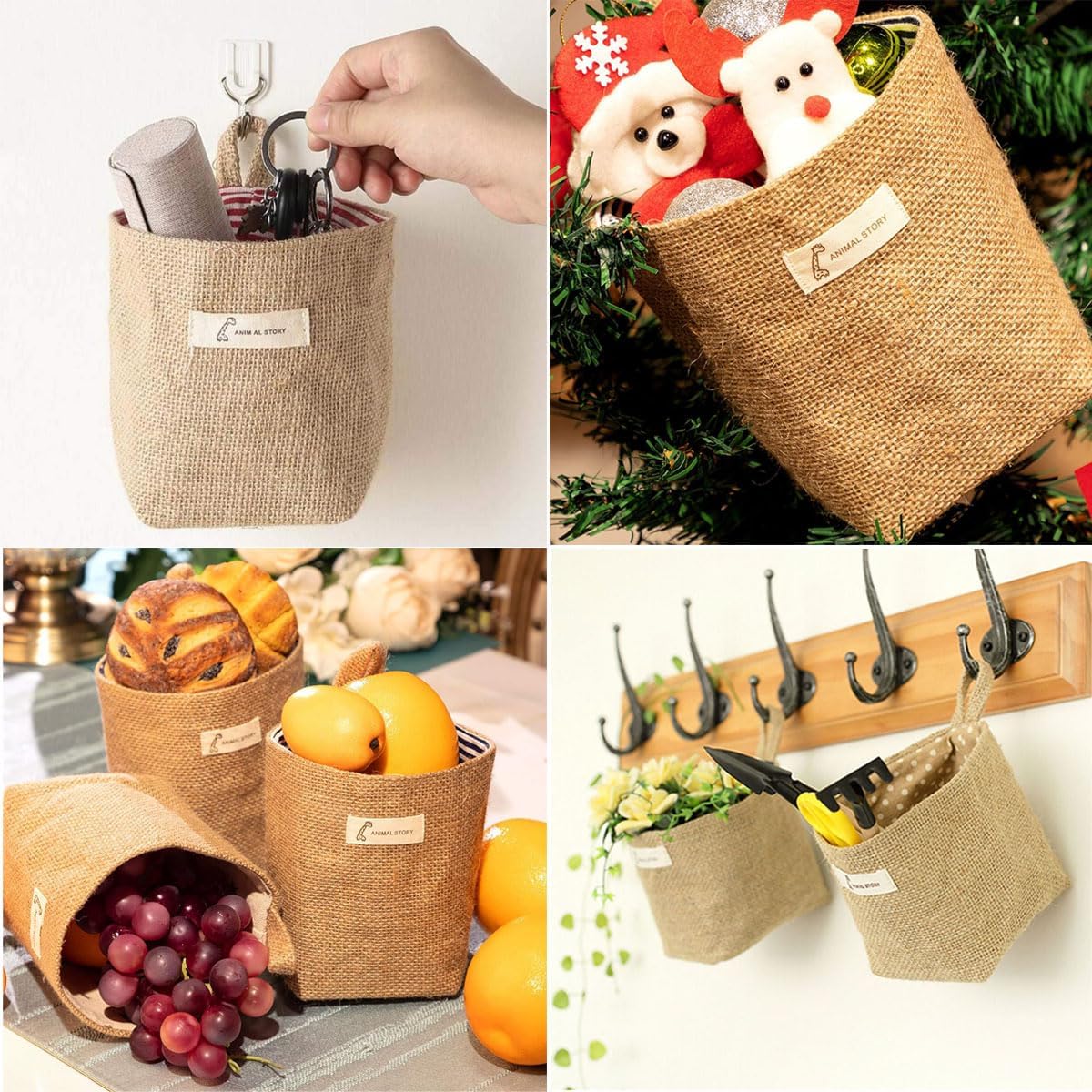 6 PCS Mini Hanging Storage Bags, Anberky Cotton Linen Small Storage Basket Wall Hanging Organizer Box Wall Mounted Storage Pocket Collapsible Decor Bin Bag with Handle for Wall Door Closet (#A) - Image 6