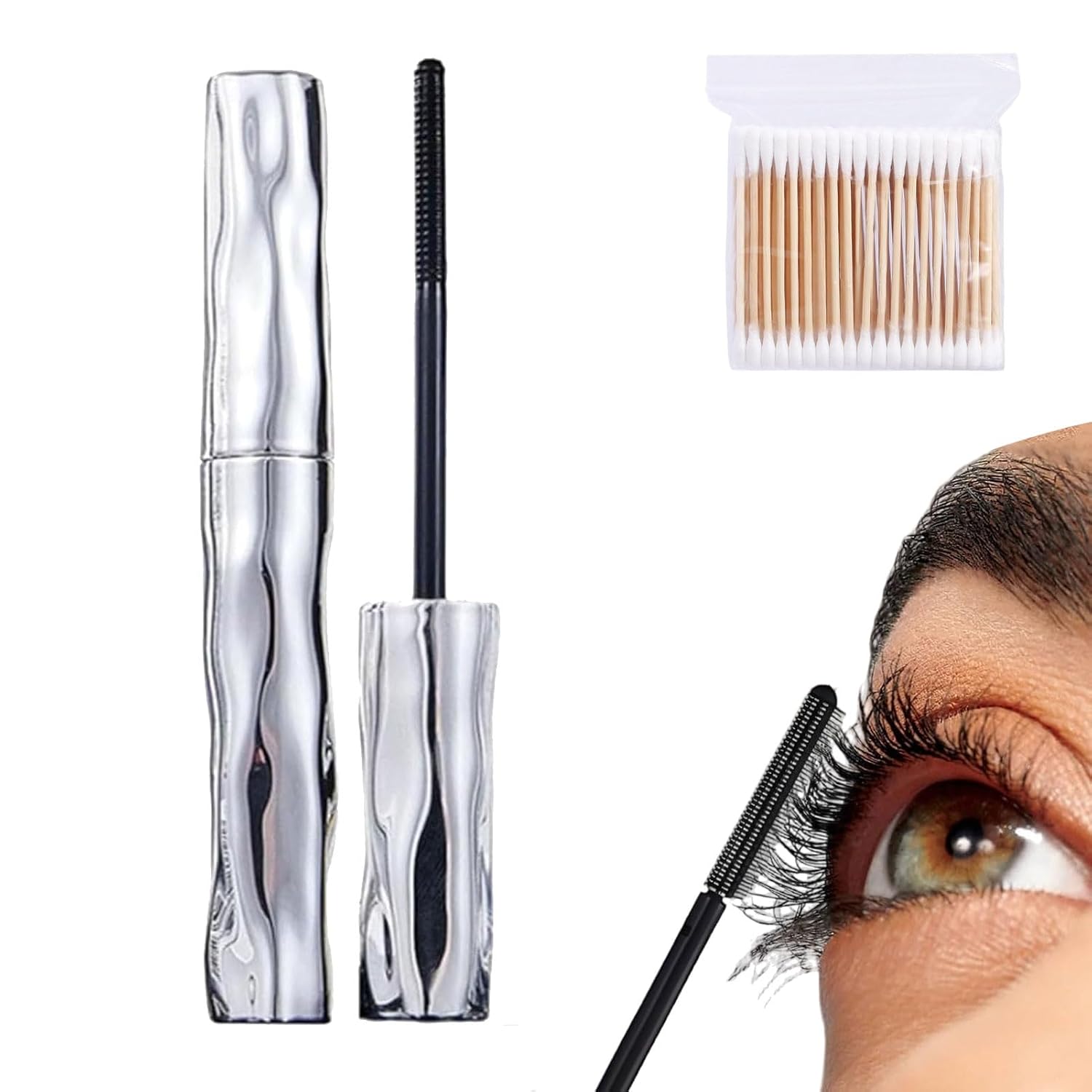 Curling Silver Stick Mascara, Waterproof Fiber Tubing Mascara for Lengthening, 3D Volumizing and Long-Lasting Curl, Smudge Proof Eyelash Makeup for Natural, Clump-Free Lashes (1Pc)