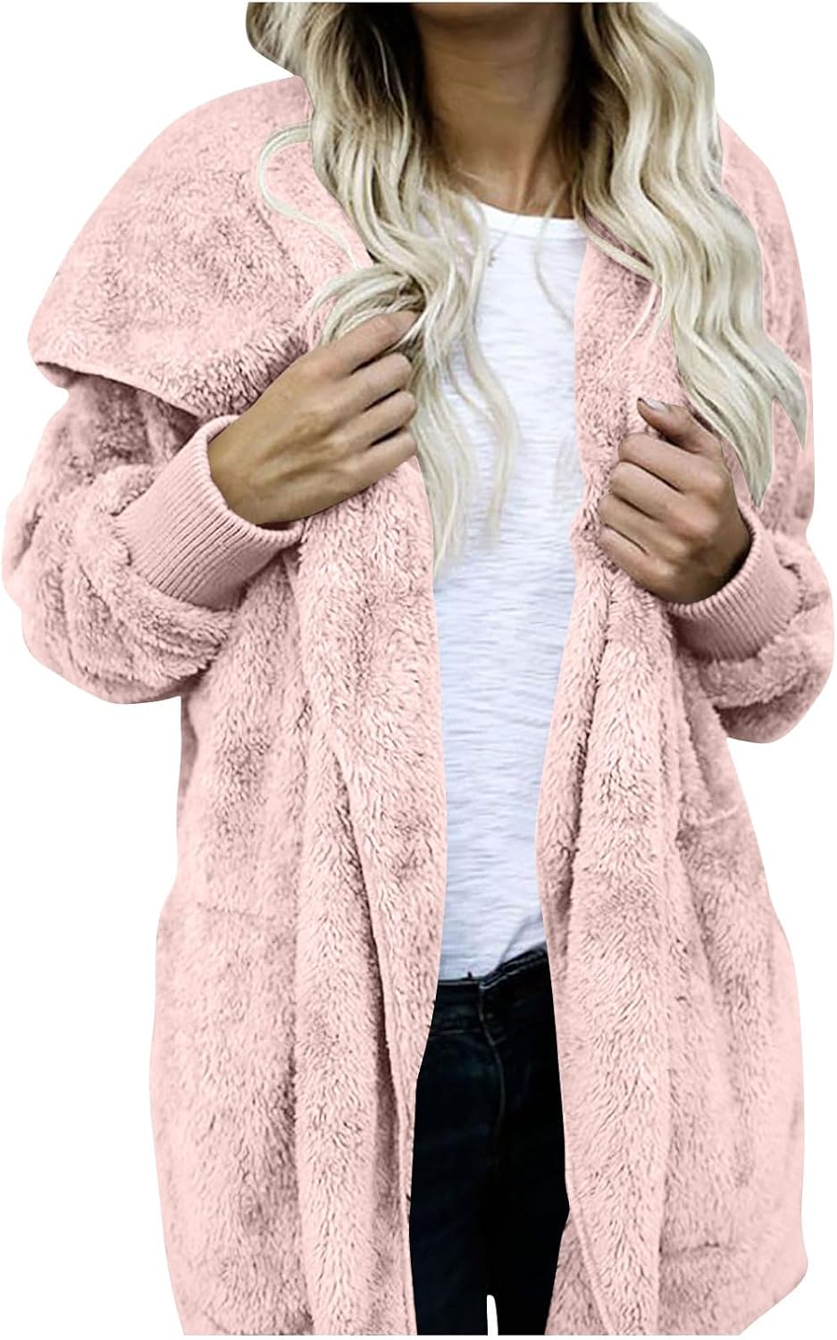 Warm Fleece Jackets for Women Fuzzy Hooded Zip Up Casual Coats Lidies Cardigan Sweaters Outerwear with Pockets