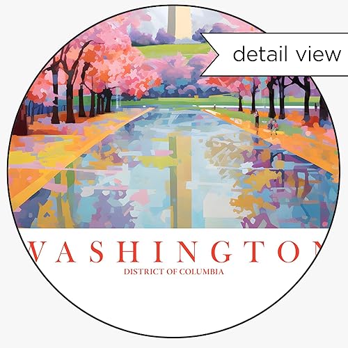 Miniatura 3 de ColorAndFlair Washington DC Travel Print Souvenir - Póster retro de DC para pared, diseño de monumento a Washington, pintura de paisaje (8 x 10