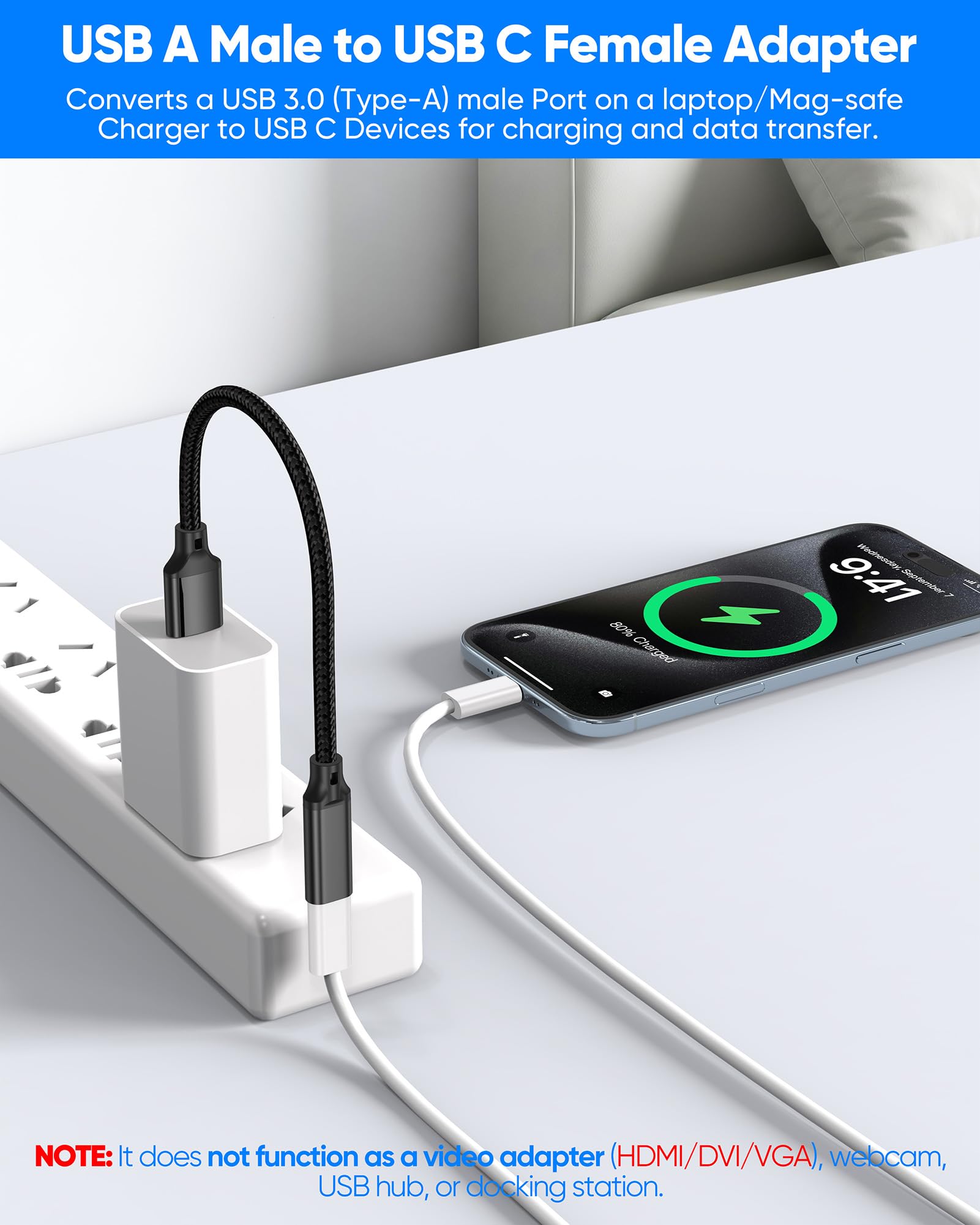 Adaptador USB C hembra a USB A macho, paquete de 2 unidades, transferencia de datos de 10 Gbps, convertidor USB 3.2 Gen 2 compatible con laptop USB 2.0/3.0, PC, disco U, cargador