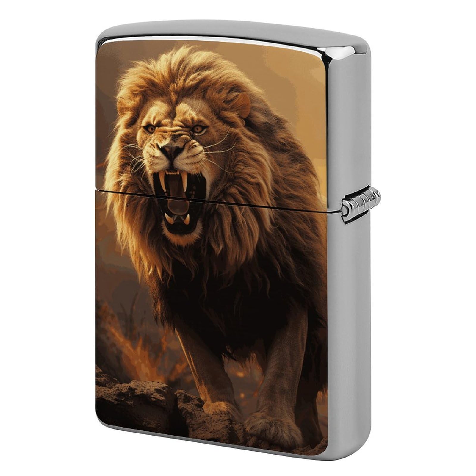 Angry Roaring Lion Lighter Case Cover Vintage Metal Lighter Sleeve Reusable Lighter Protective Cover Decorative Lighter Holder Birthday Gifts for Men Women