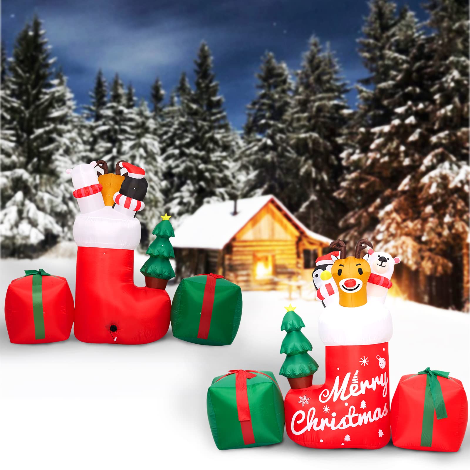 Garvee 8ft Aufblasbare Weihnachtsdekoration für draußen – Beleuchtetes Tier in Weihnachtssocke mit Geschenkbox – LED-Beleuchtung – Perfekt für Garten & Hof – Christmas Socks Animal Inflatable Model