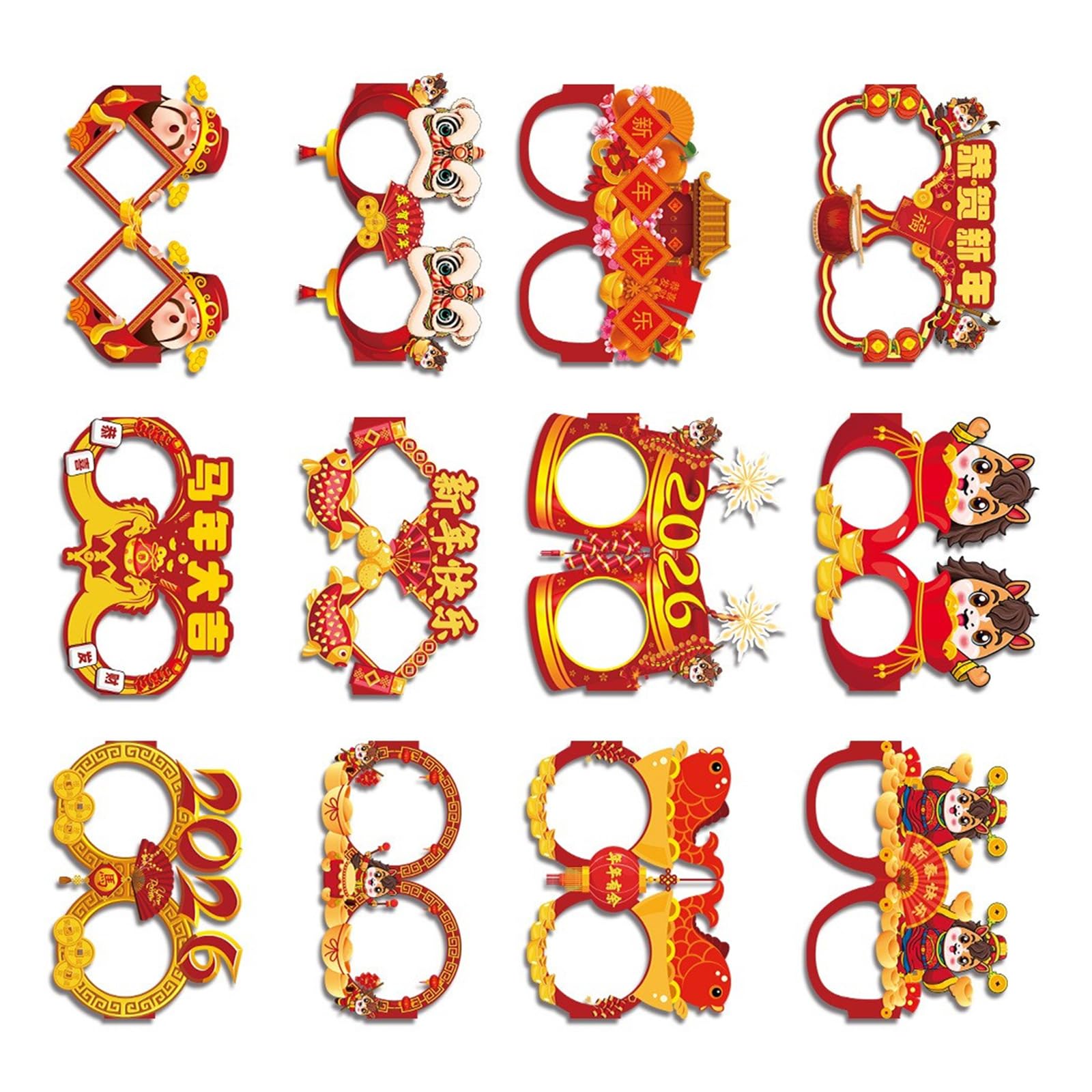 Xjdzineq 6 / 12Pieces New Year Celebration Glasses Sustainable Paper Design Multiple Styles Option Photo Booth Accessories Happy New Year Paper Glasses