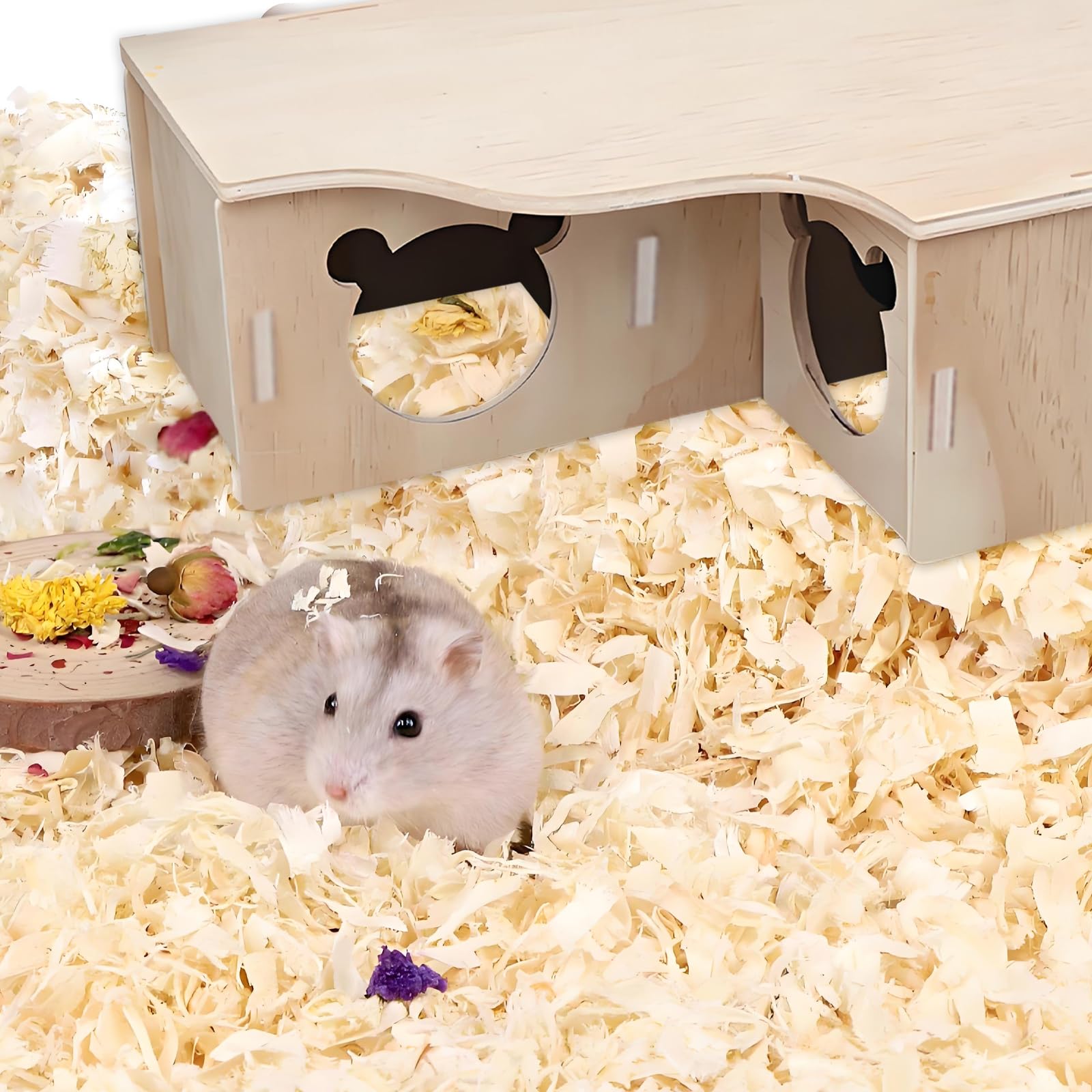 SenZee Maison pour hamster en bois, cachette multi-chambres en bois avec couvercle pour hamsters et petits animaux de compagnie