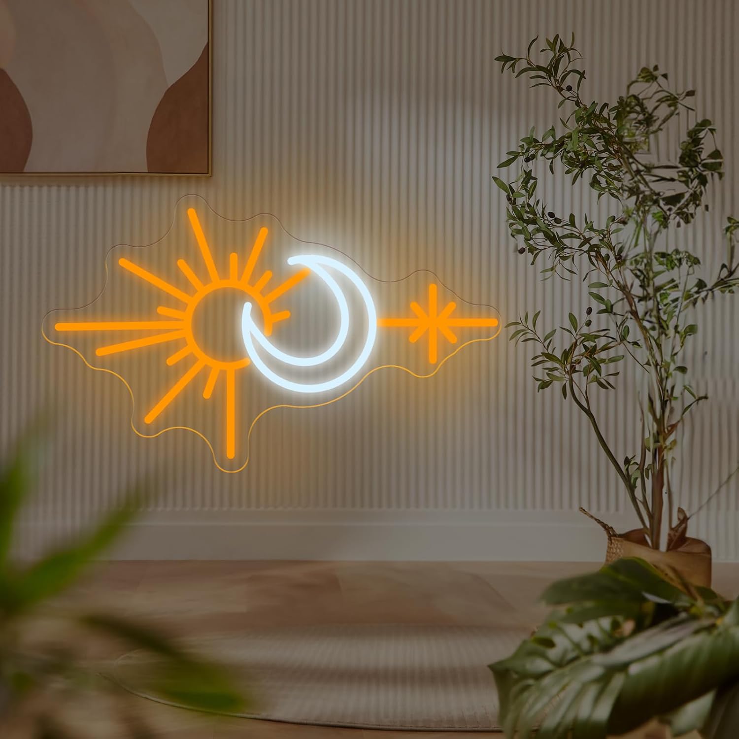 Sun and Moon Neon Sign, Boho Celestial LED Wall Light for Bedroom or Living Room, Spiritual Decor for Women and Teens, Nature-Inspired Neon Wall Art Gift