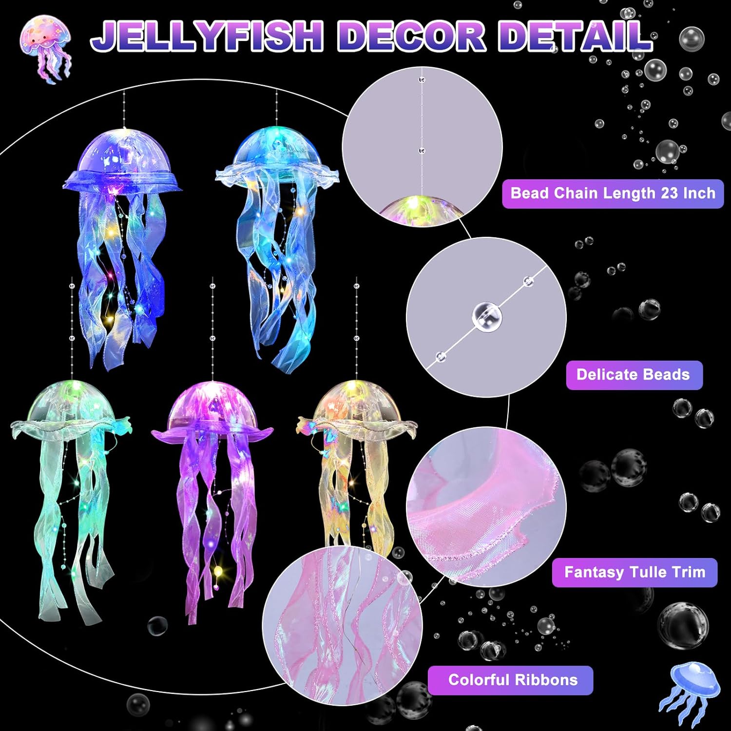 Jellyfish Decor, 10 Pcs Jellyfish Lanterns - Hanging Jelly Fish Decoration for Mermaid Theme Party & Under The Sea Party Decorations, Birthday Gift Supplies for Women Girls Baby (5 Colors)