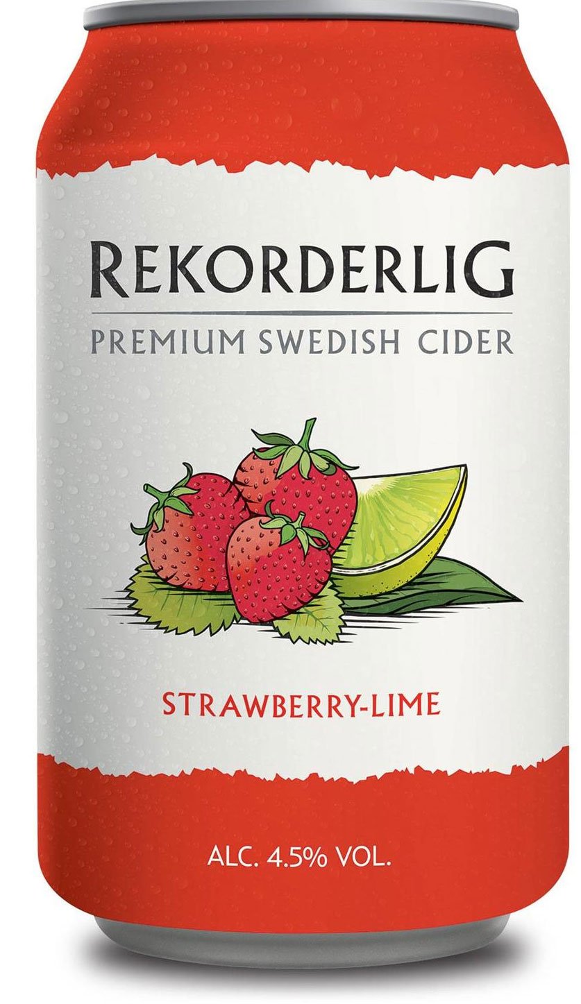 Rekorderlig Cider Erdbeere-Limette 4,5% Vol 24x0,33l Dosen Set mit Schlüsselanhänger