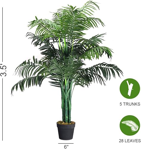 Miniatura 9 de Goplus Palmera artificial, planta tropical de vegetación falsa en maceta de 3.5 pies de alto, árbol de suelo sintético para decoración de interiores