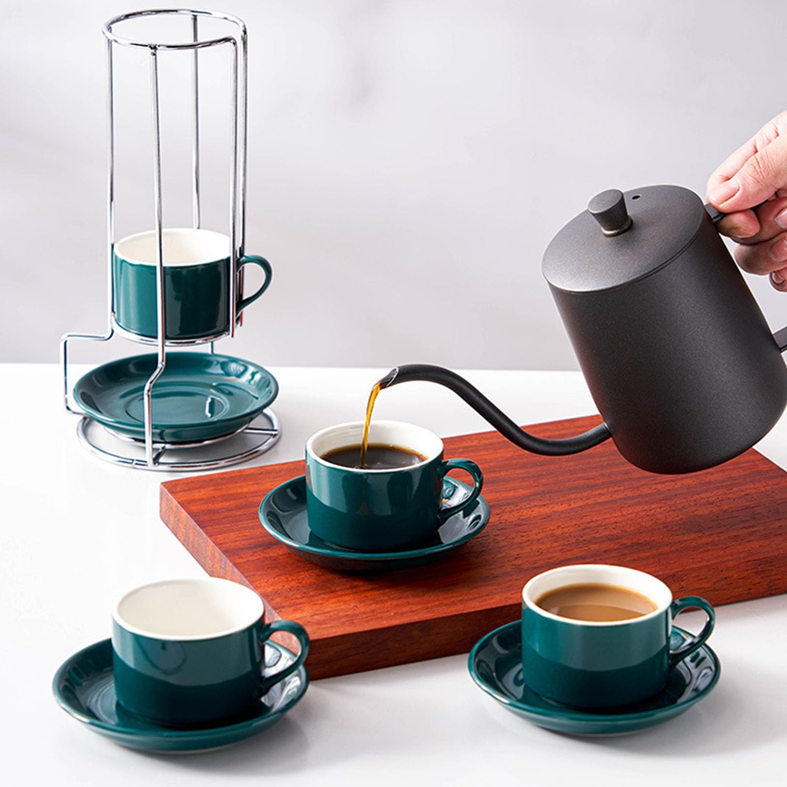 Set Tazze e Piatti in Ceramica Verde Adatti 8OZ Sostanza Non mortale Sedicicento Bevande Calde e Fredde Set Bevande Ideali per l'uso Quotidiano in Ufficio