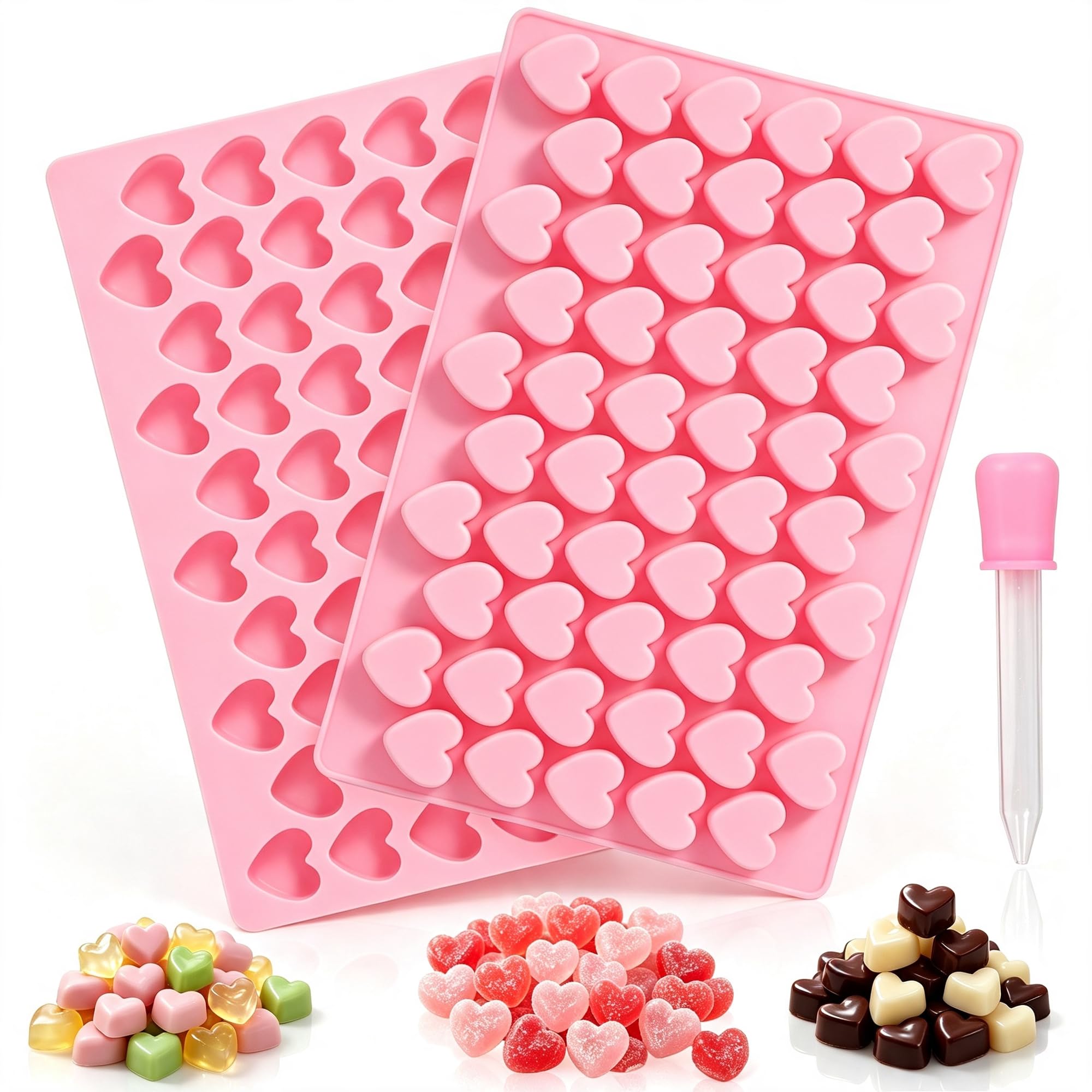 Heart Mini Silicone Gummy Molds with 1 Dropper, 2 Pack Candy Molds