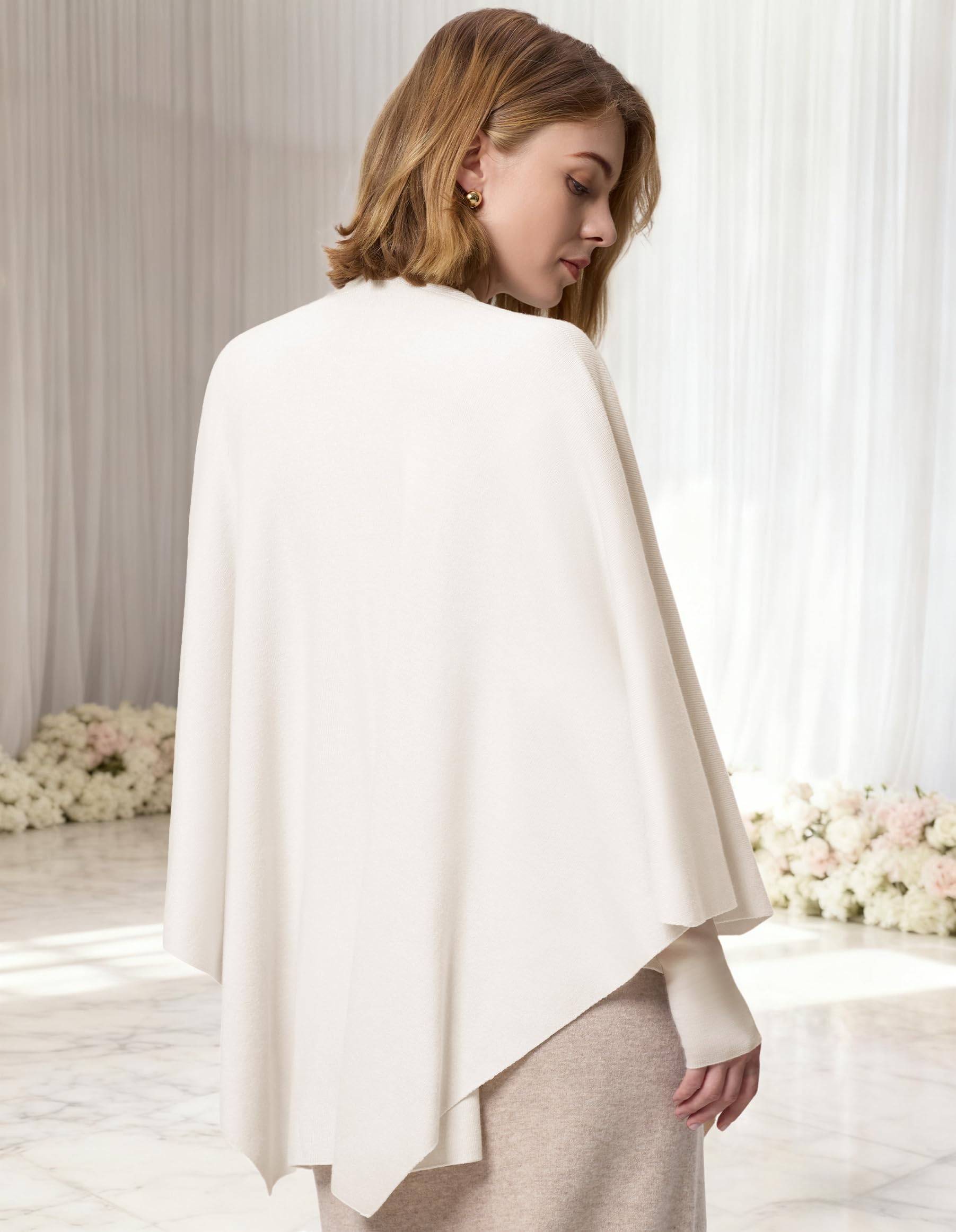 FUGREEN Châle pour femme - Grand poncho chaud avec croix sur le devant - Élégant - Pour mariage, voyage, automne, hiver, printemps