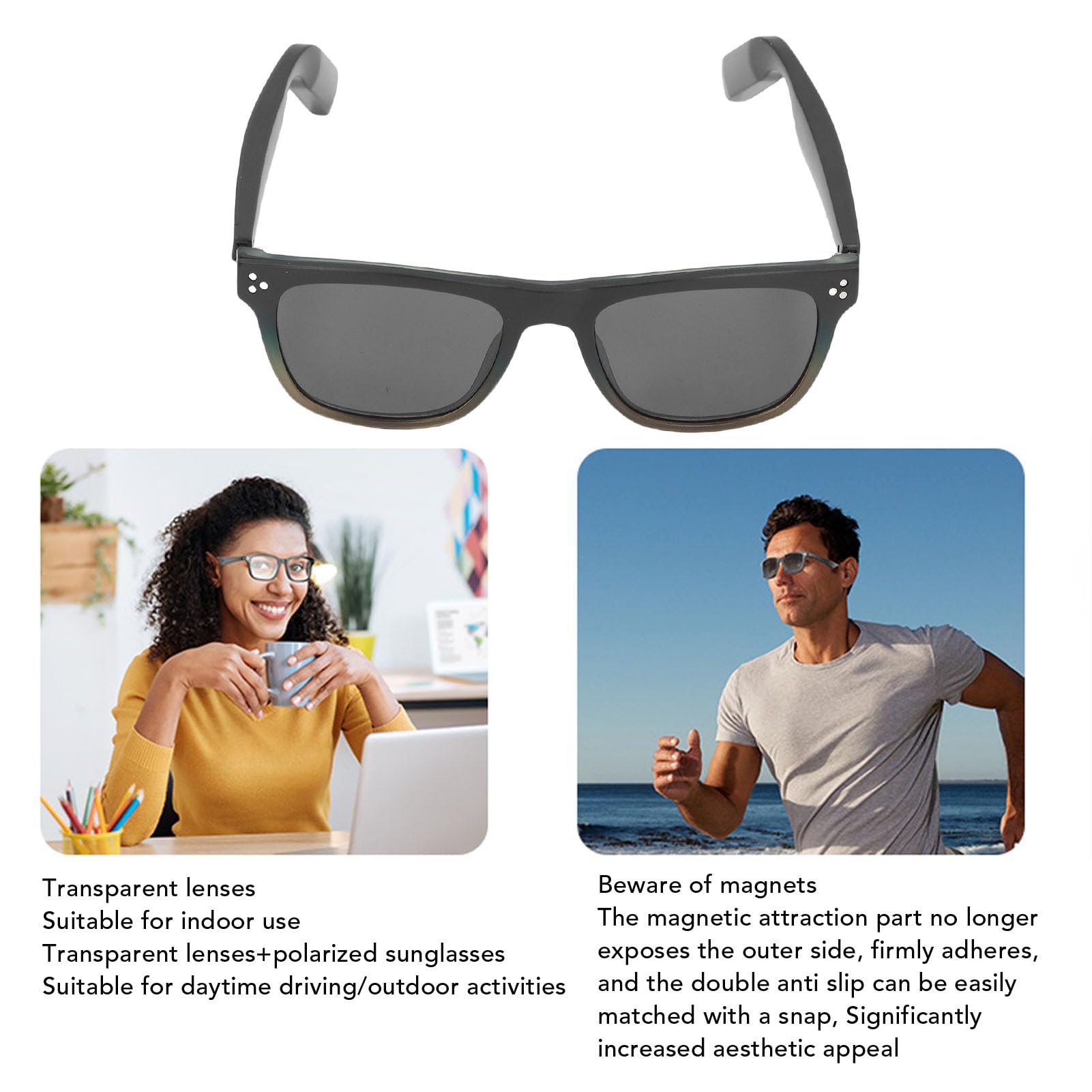 Sxhlseller Occhiali Intelligenti AI Bluetooth 5.3, Ricarica Magnetica, Traduzione Touch, 144 Lingue, Fotografia con Telecomando, Musica, Chiamate e Montatura per Occhiali da Sole