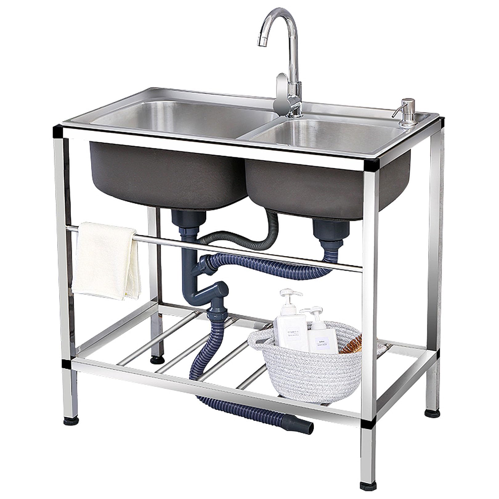 Fregadero de cocina portátil para jardín y barbacoas con grifo de agua caliente