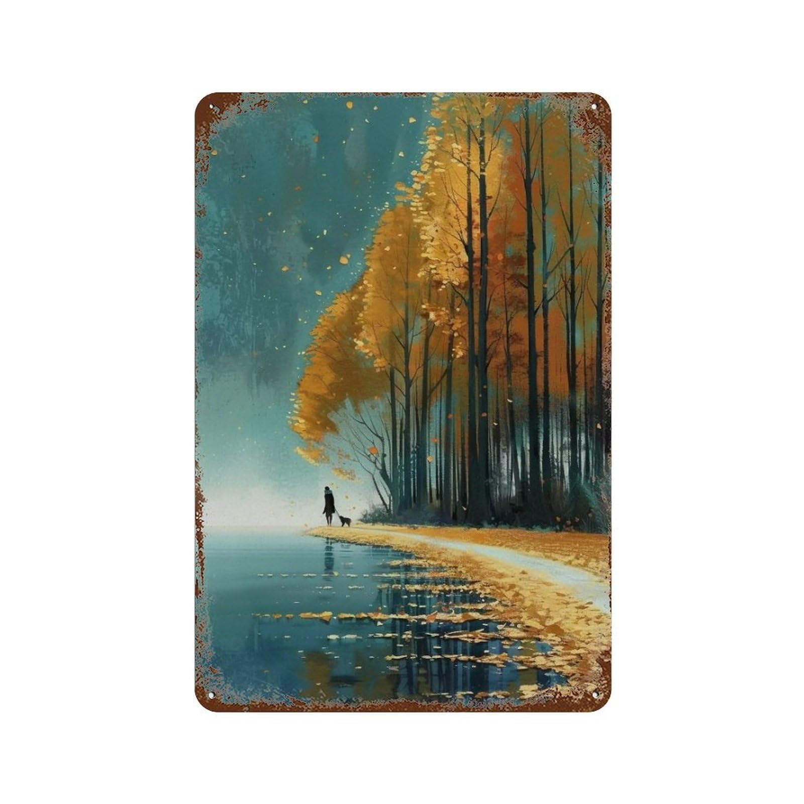WUJHGRSG Minimal Flat Rural Poplar Path 01 Wall Art Retro Iron Vintage Metal Tin Sign Poster Modern Decor for Home Cofffee Club Bar Shop Style 30x20cm