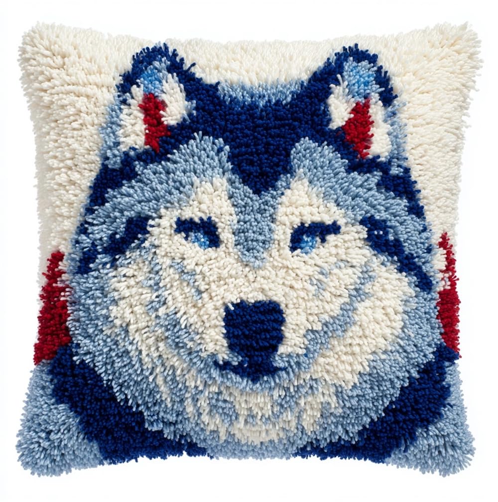 Taxpy Latch Hook Cushion Kit,Snow Wolf 17X17In