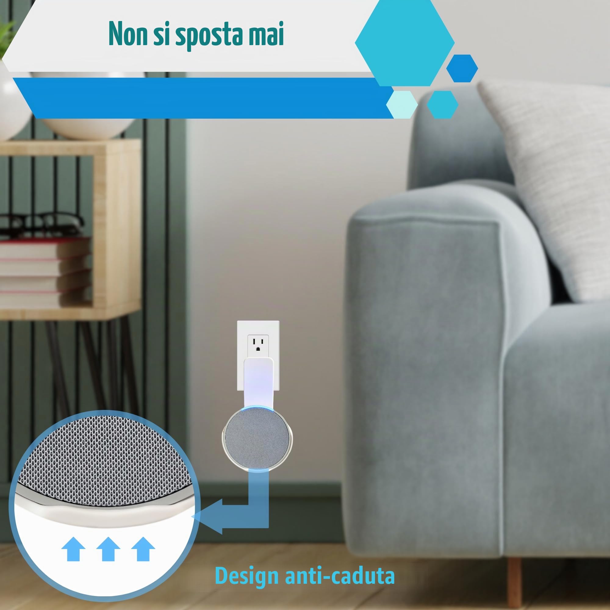 Sintron Supporto da Parete per Echᴏ Pop, Supporto per Altoparlante Intelligente, Staffa Salvaspazio per Presa, Nessuna Vite o Foratura, Gestione Cavi Integrata, Compatibile con Google Nest (Bianco)