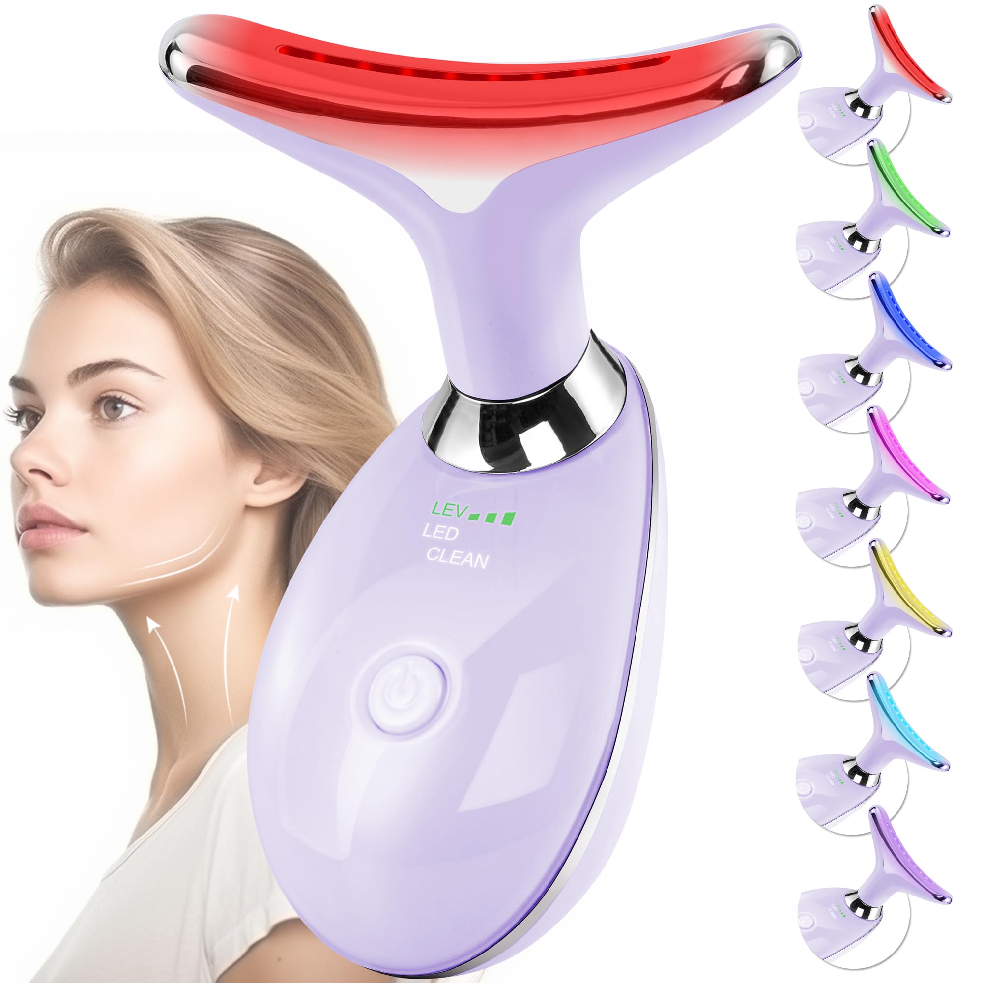 Facial Massager Red-Light-Therapy-for-Face and Neck, Face 𝖲 culpting Wand with 7 Color (Light Purple)