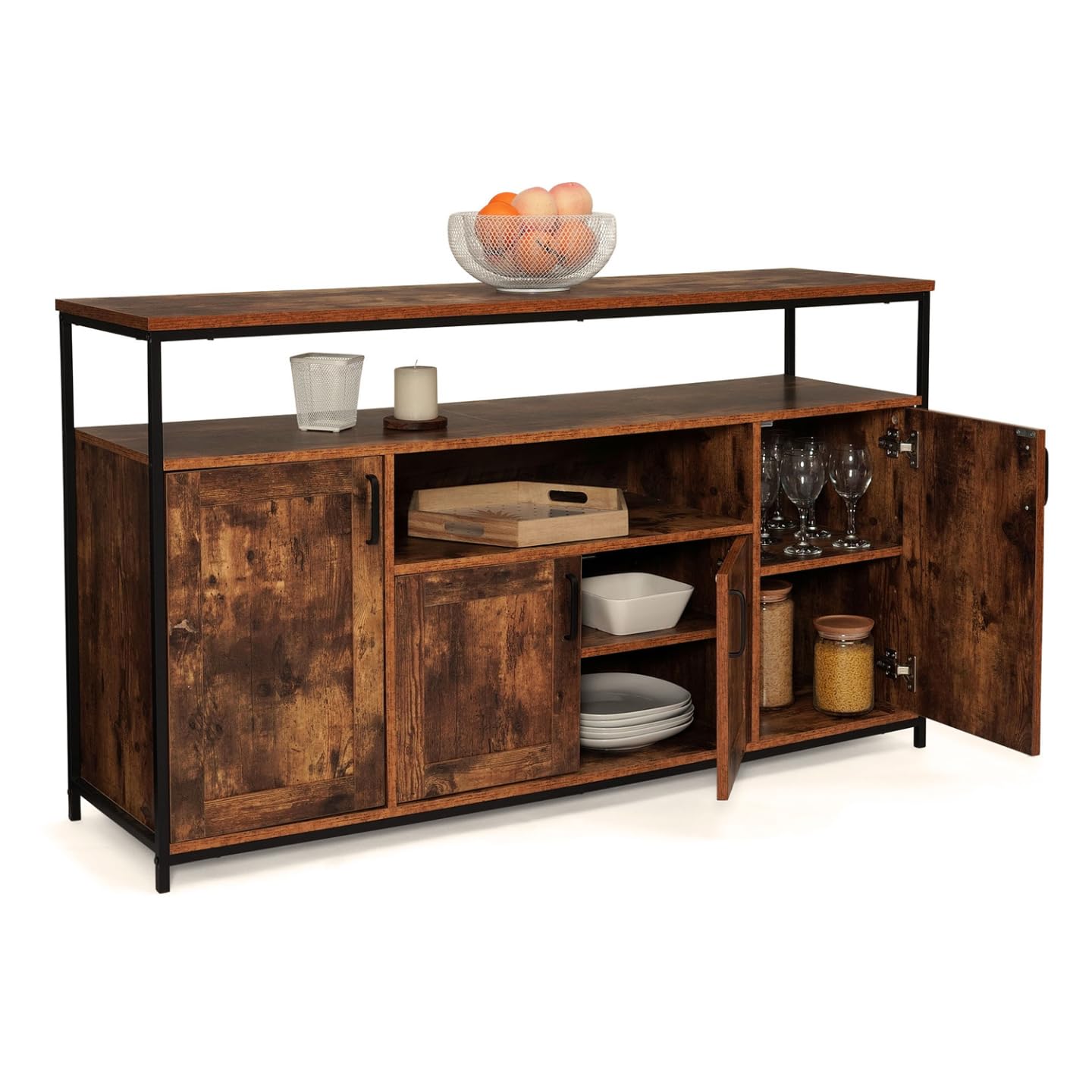IDMarket Dayton - Aparador (140 cm), diseño industrial | Con 4 puertas con nicho