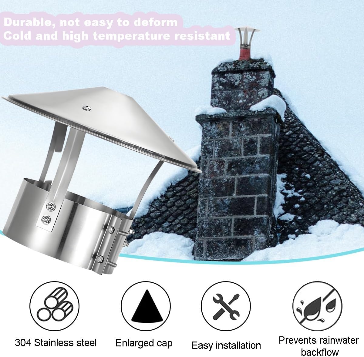 Cone Top Chimney Cap, Round Roof Rain Chimney Cover, Stainless Steel Chimney Caps, Pipe Vent Covers for Outside Weatherproof and Easy Installation(250mm/9.8in)