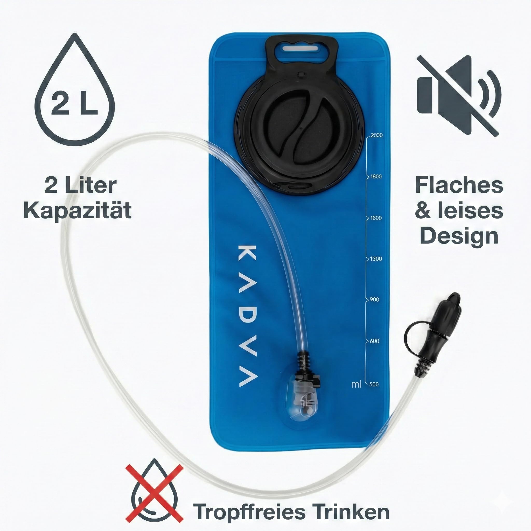 KADVA Bolla per Bere – a Prova di perdite e Facile da Pulire – Termoplastica Senza BPA con Sistema ClickFit – 2 Litri Blu – per Escursioni, Corsa e Ciclismo