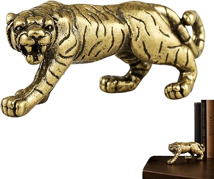Vintage Tiger King Figurine, Gold Antique Copper, Brass Animal Ornament, Desk Decor Collectible
