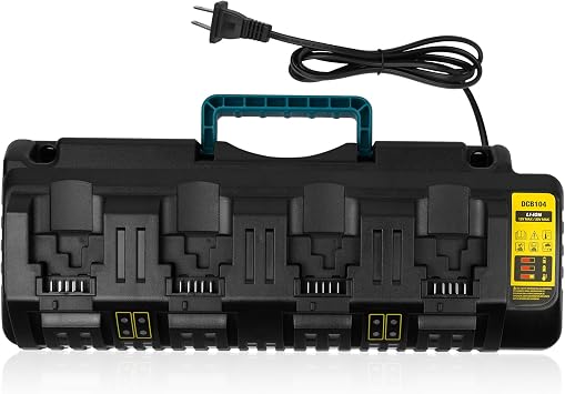 PENGJBATTER DCB104 4-Port Fast Charger with USB Port Compatible for DeWalt 20V/60V Max Battery DCB206 DCB208 DCB205 DCB606 DCB609Y DCB612, Compatible for DeWalt 20V Charger DCB104 DCB107 DCB115 DCB118