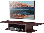 FITUEYES Bois flottants TV Étagère de support pour écran plat 43/50 pouce, 2 Tablettes de console de médias muraux noirs avec rangement pour audio/vidéo, 41.3 de pouce