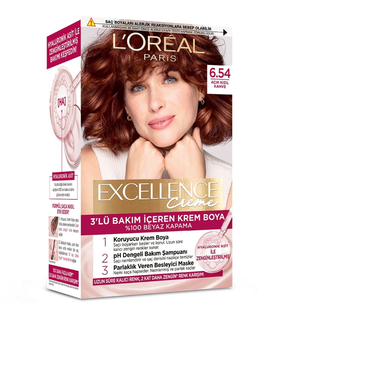 L'Oreal Paris Excellence Creme Saç Boyası 6.54 Açık Kızıl Kahve